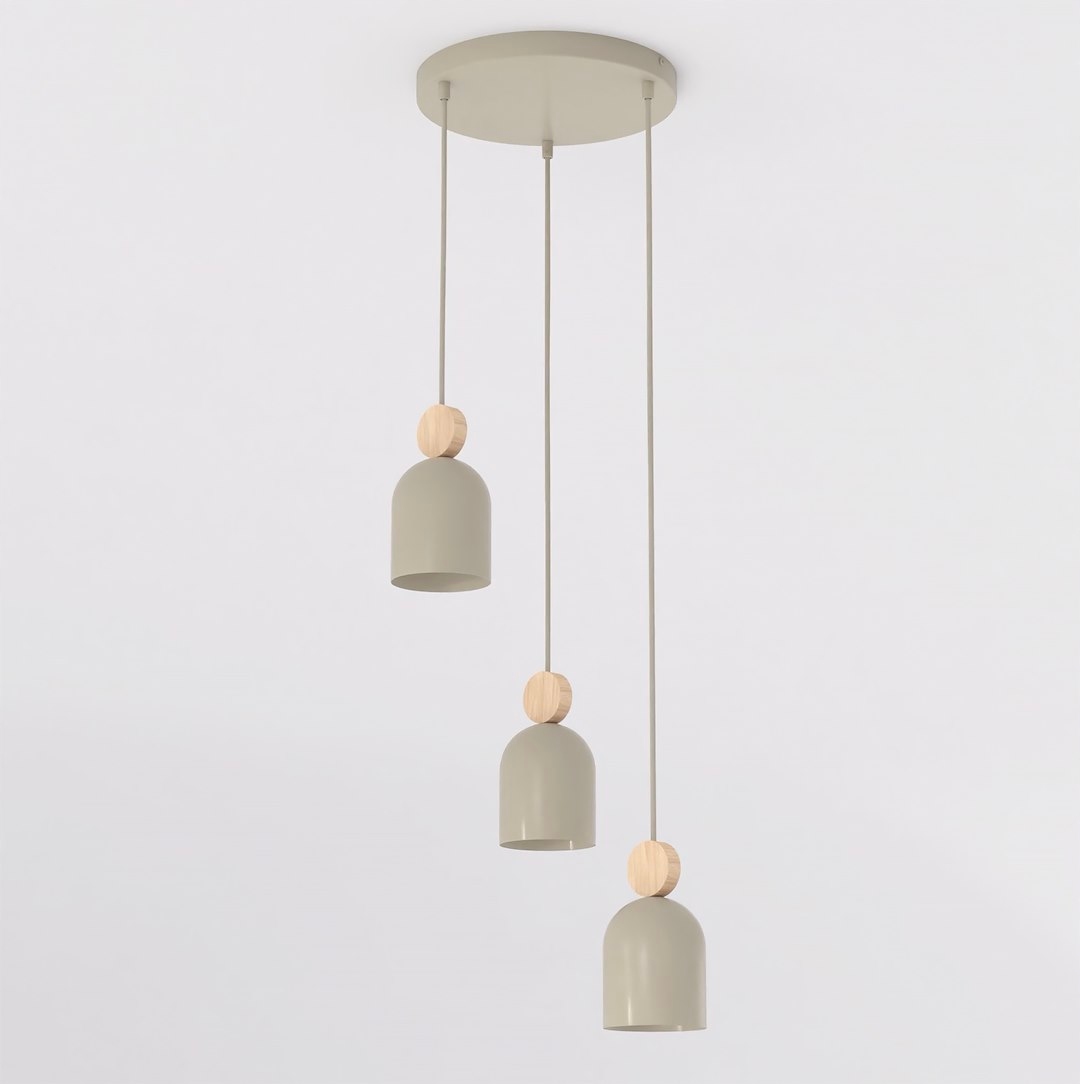 Závěsná béžová lampa Mesi 3 Mo Premium 3xGU10, ocel a dřevo, 140 x 34 cm