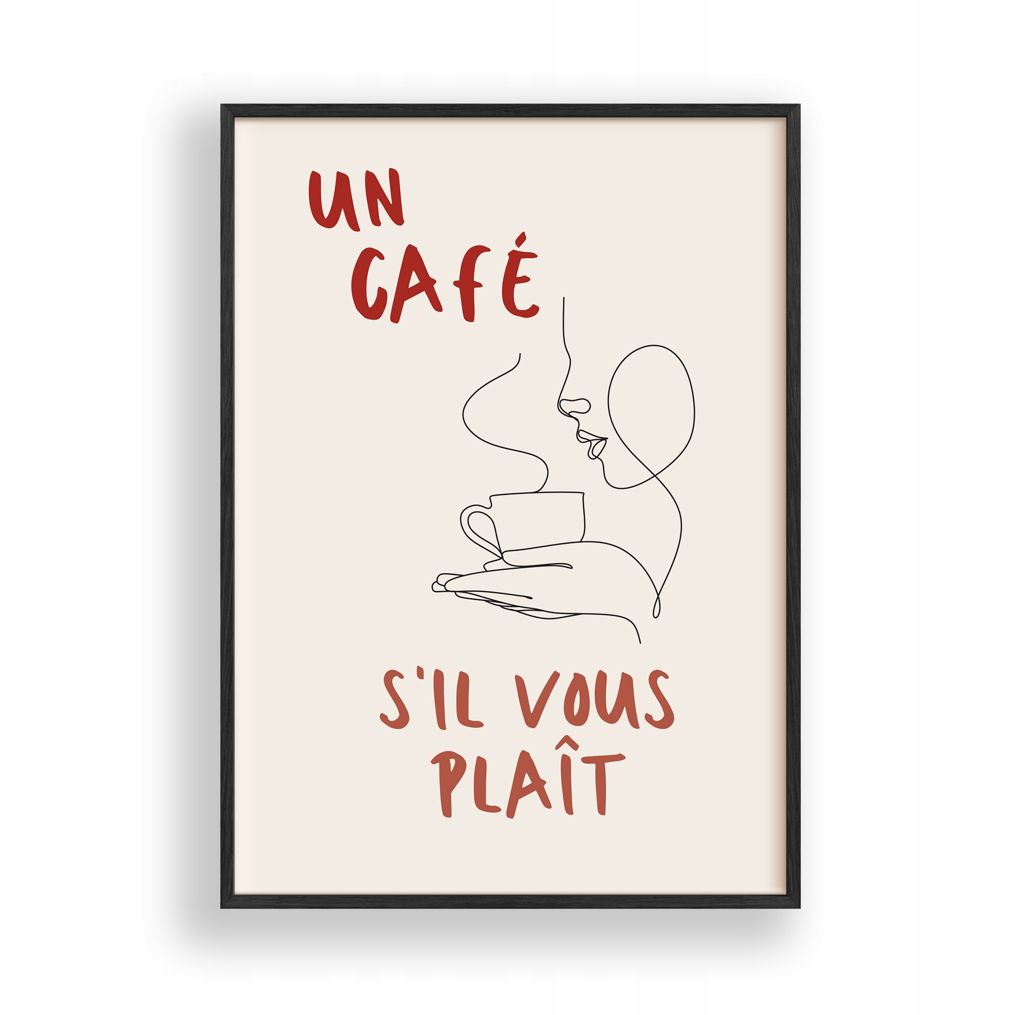 Obraz Un Café Line Art Plakát Rámeček Dřevěný Černý 30x42 cm