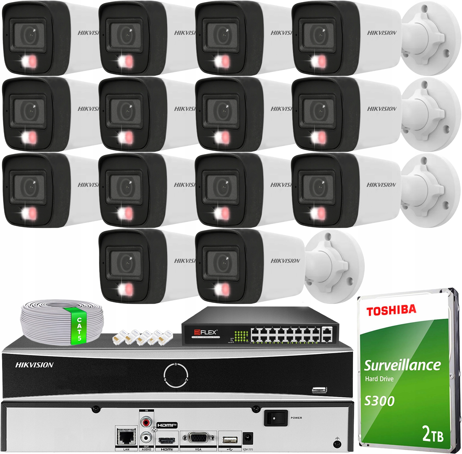 Monitorovací sada pro 14 kamer 4MPx Hikvision Hybrid Light PoE Mikrofon