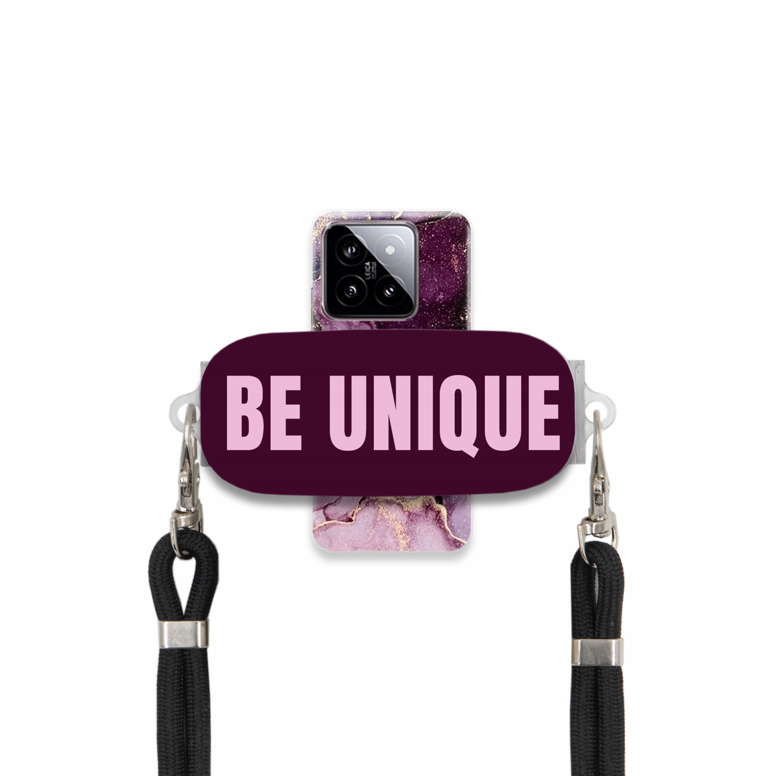 Pouzdro Premium pro Xiaomi 14 Case úchytka na šňůrku, černý fialový mramor