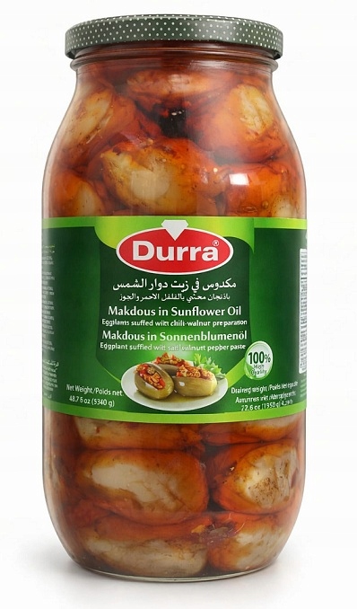 Makdous Durra 2750 g lilku plněného ořechy ve slunečnicovém oleji