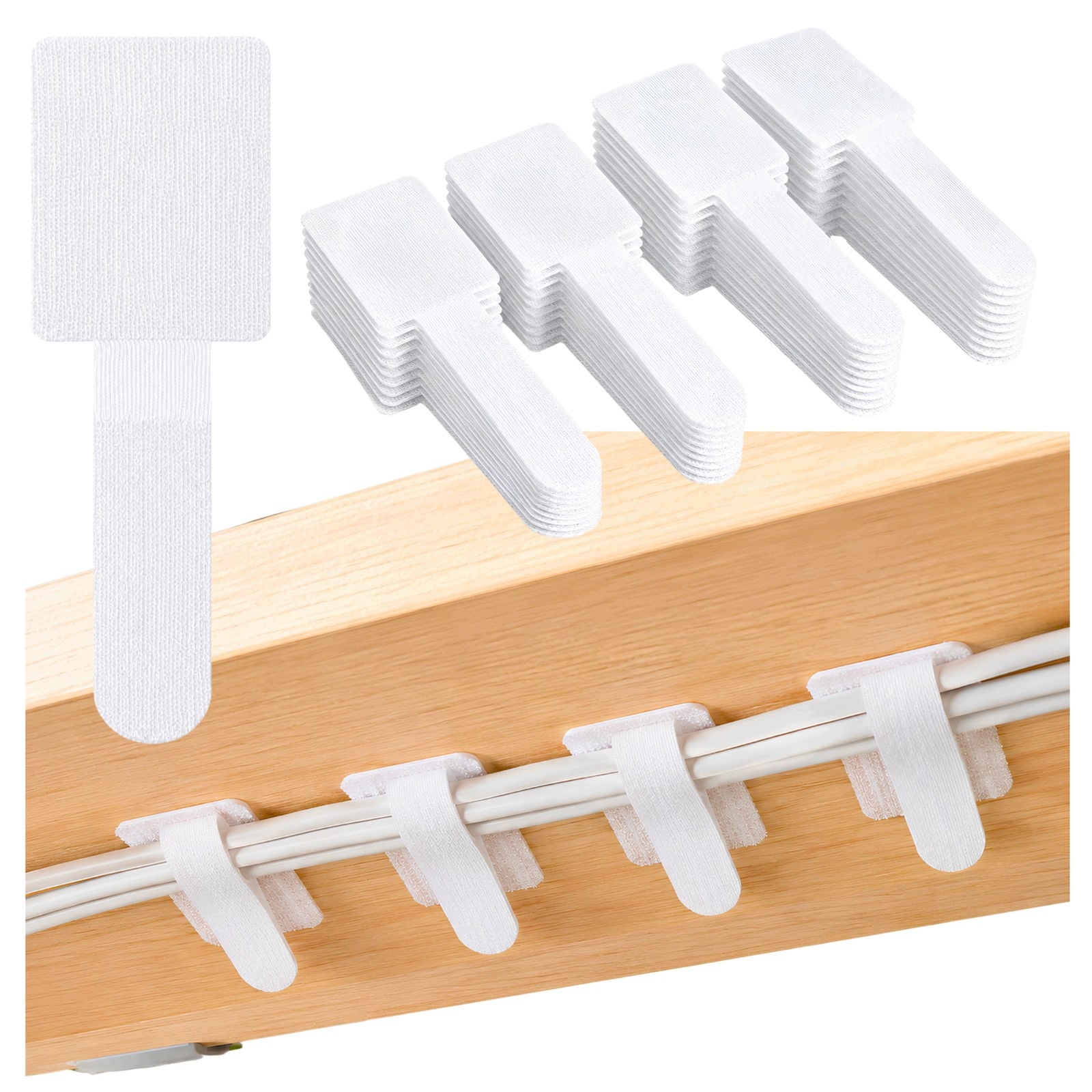 Držák kabelů pod stůl Bílý Samolepicí Nylon Rzep 9x3 Cm 40 ks