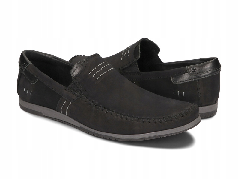 MOKASYNY BUTY MĘSKIE CASUAL SKÓRA 876 czarne 42 Model MOKASYNY