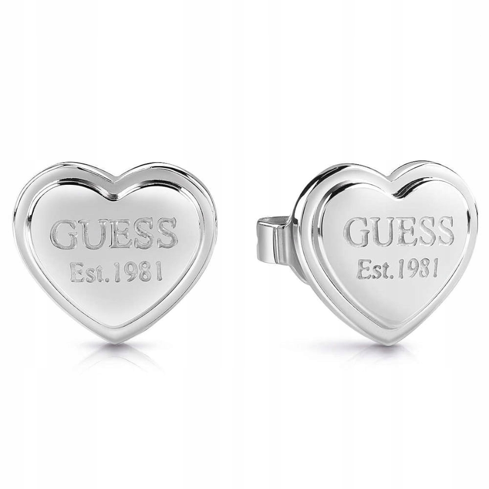 Náušnice Guess Studs Party Srdce s logem Ocel barva stříbrná tyčinka