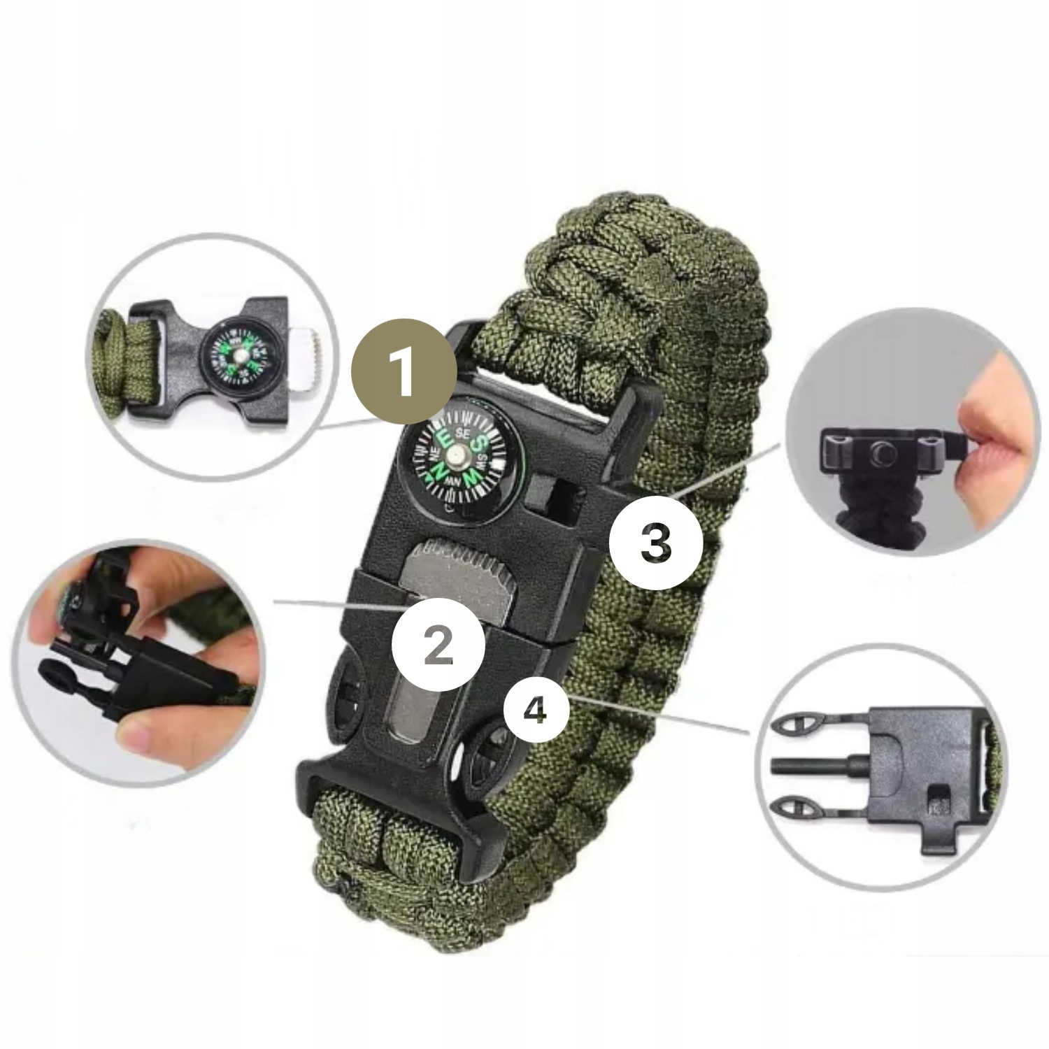 ZESTAW SURWIWALOWY NIEZBĘDNIK WOJSKOWY TURYSTYCZNY SURVIVALOWY PRZETRWANIA Cechy dodatkowe futerał sznurek zbijak do szyb