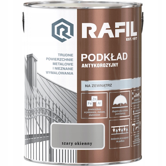 Rafil Podkład Antykorozyjny 5L Szary Okienny RAL7040 Grunt Do Metalu