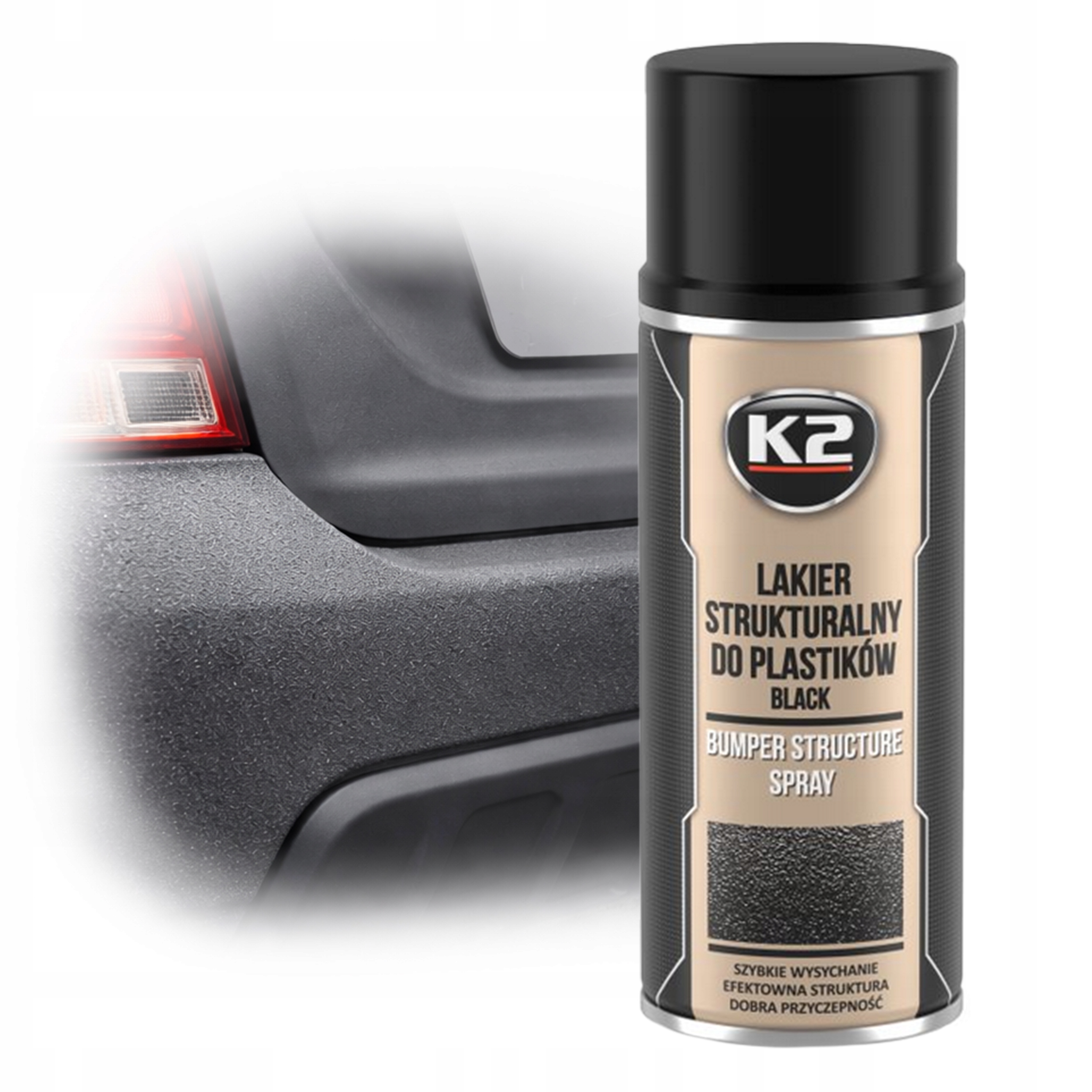 Lakier strukturalny do plastiku zderzaków *czarny* K2 400ml