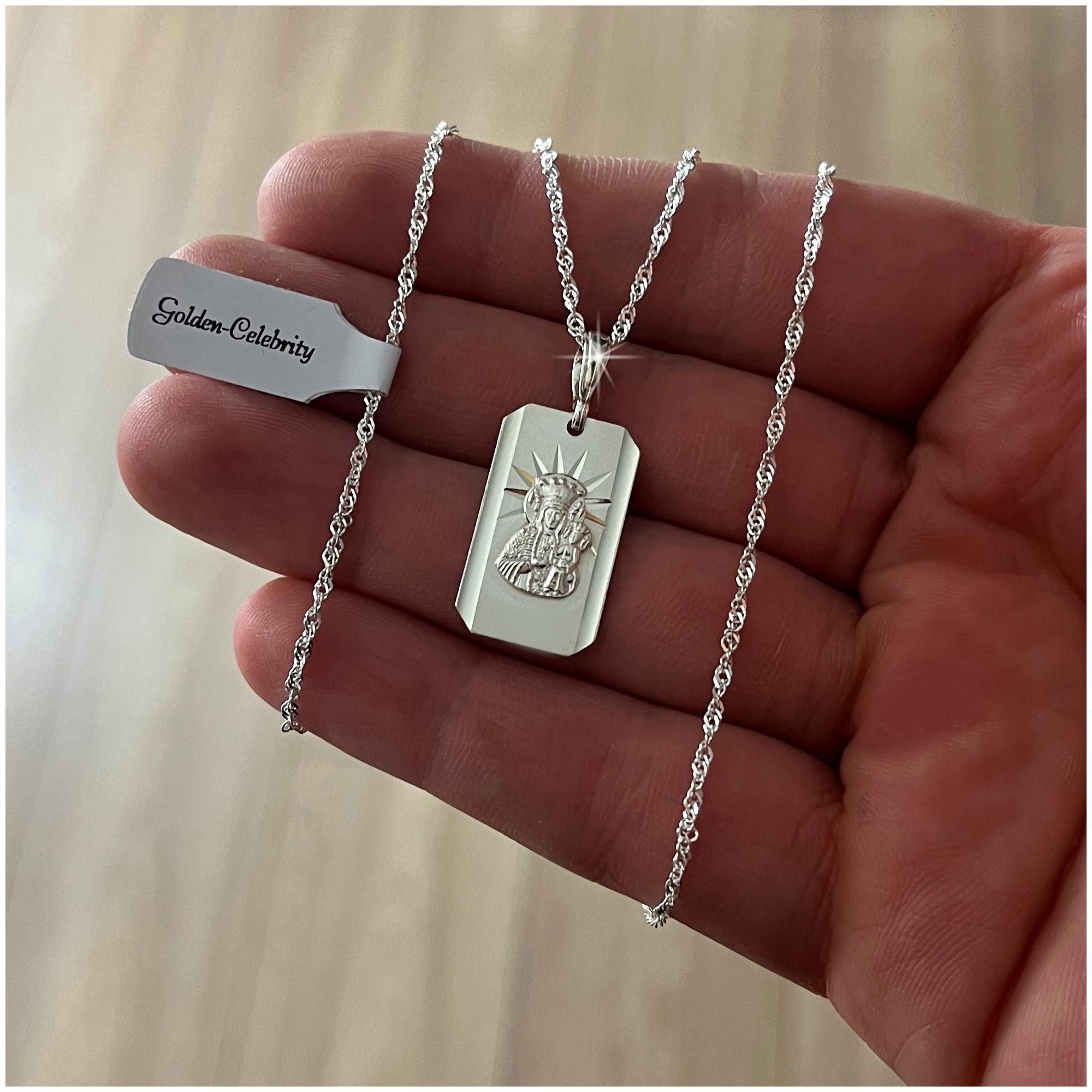 SREBRNY ŁAŃCUSZEK + MEDALIK MATKA BOSKA 925 PREZENT KOMUNIA CHRZEST GRAWER Kod producenta Prezent komunia dla niej dziewczynki chrzest