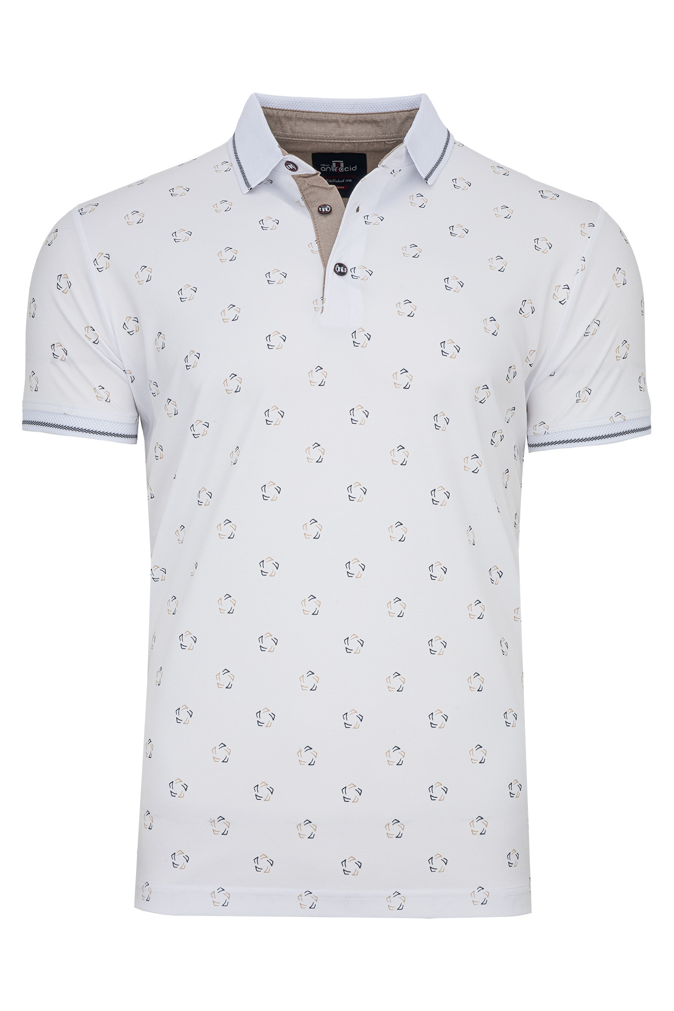 Tričko Pánské Polo Bílé Vzory Béžové 90% Bavlněné Casual: XL