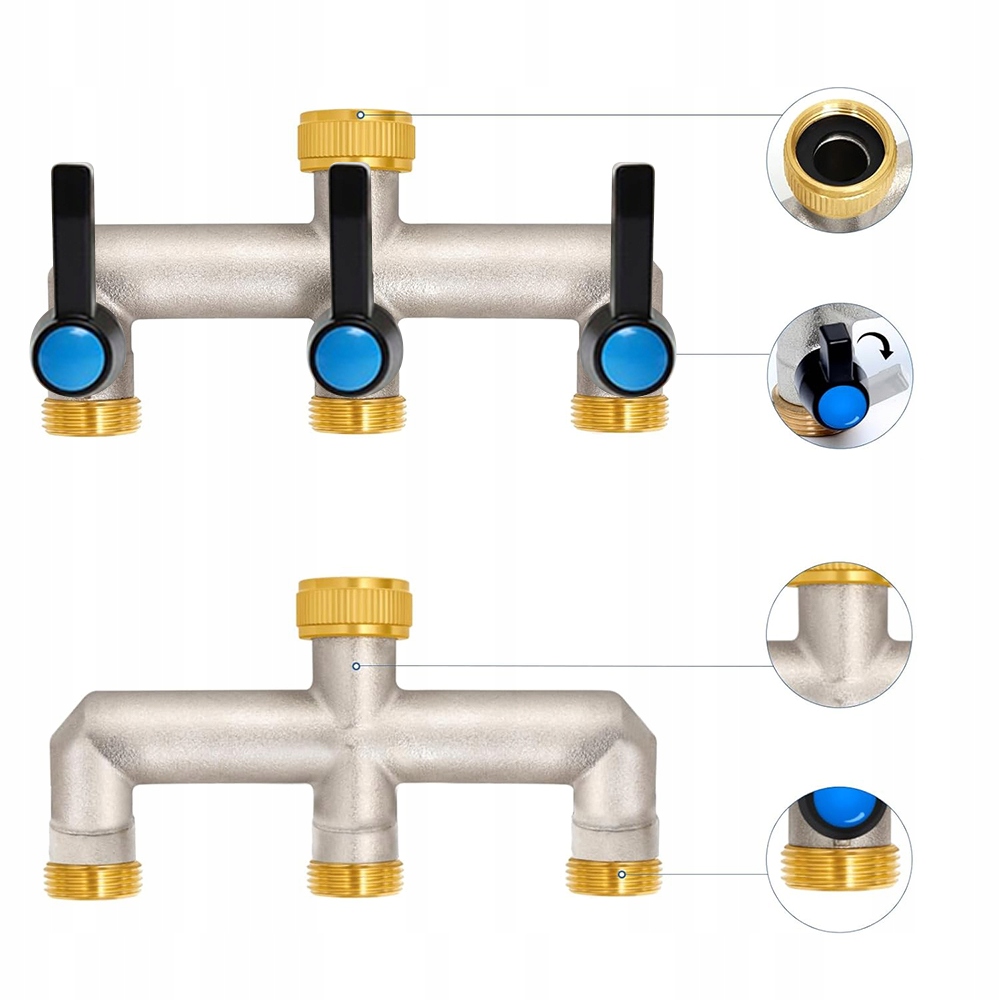 3-CESTNÝ Rozdělovač 3/4 Palce S Regulací Průtoku Vody, Mosazný