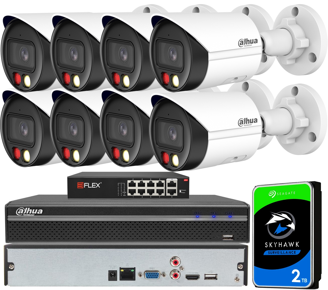 Sada pro monitorování Ip PoE 4MPx 8 kamer Dahua WizSense Ai analytika