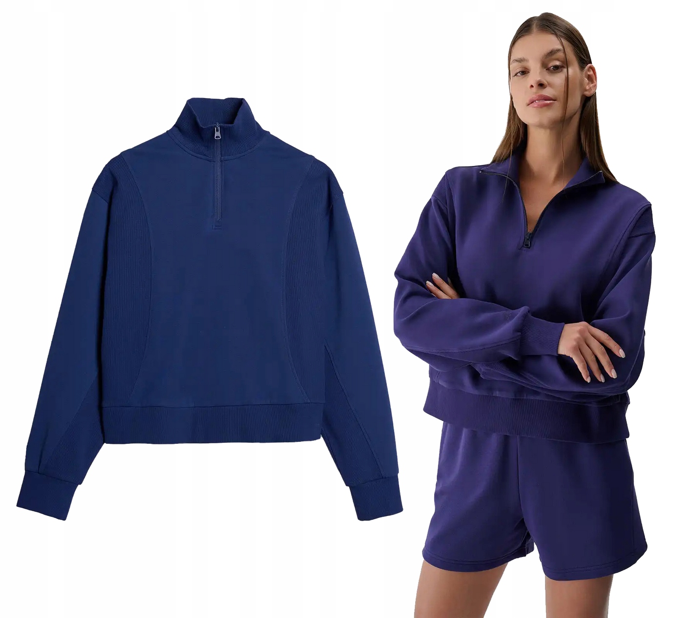 Mikina 4F F1545 tepláková nerozepínací bavlna bez kapuce námořnická modrá S