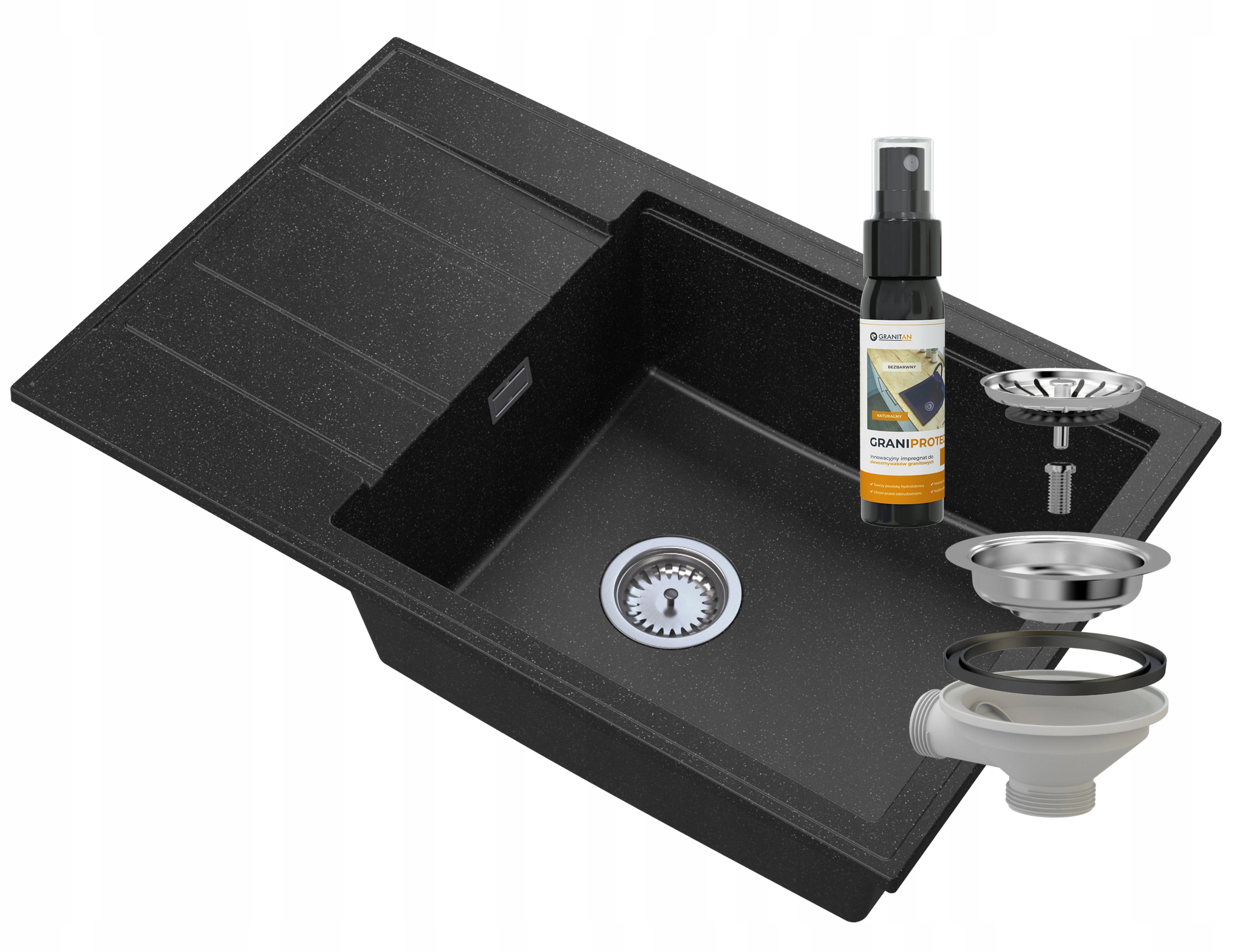 ZLEW GRANITOWY GRANIT LOUIS JEDNAKOMOR SYFON CHROM