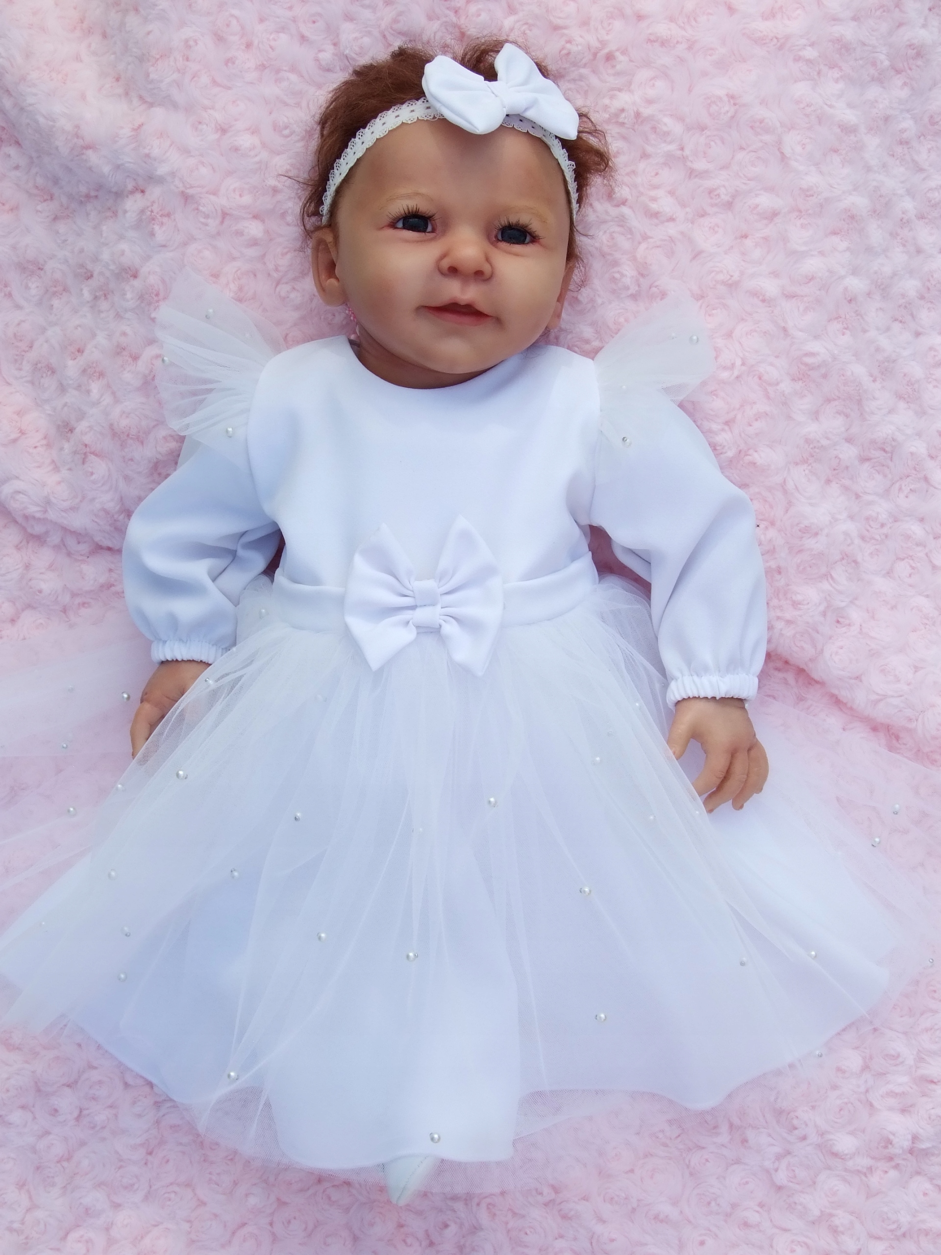 Chrzest BIAŁA sukienka z perełkami dla dziewczynki 56r CHRZEST Rozmiar 56