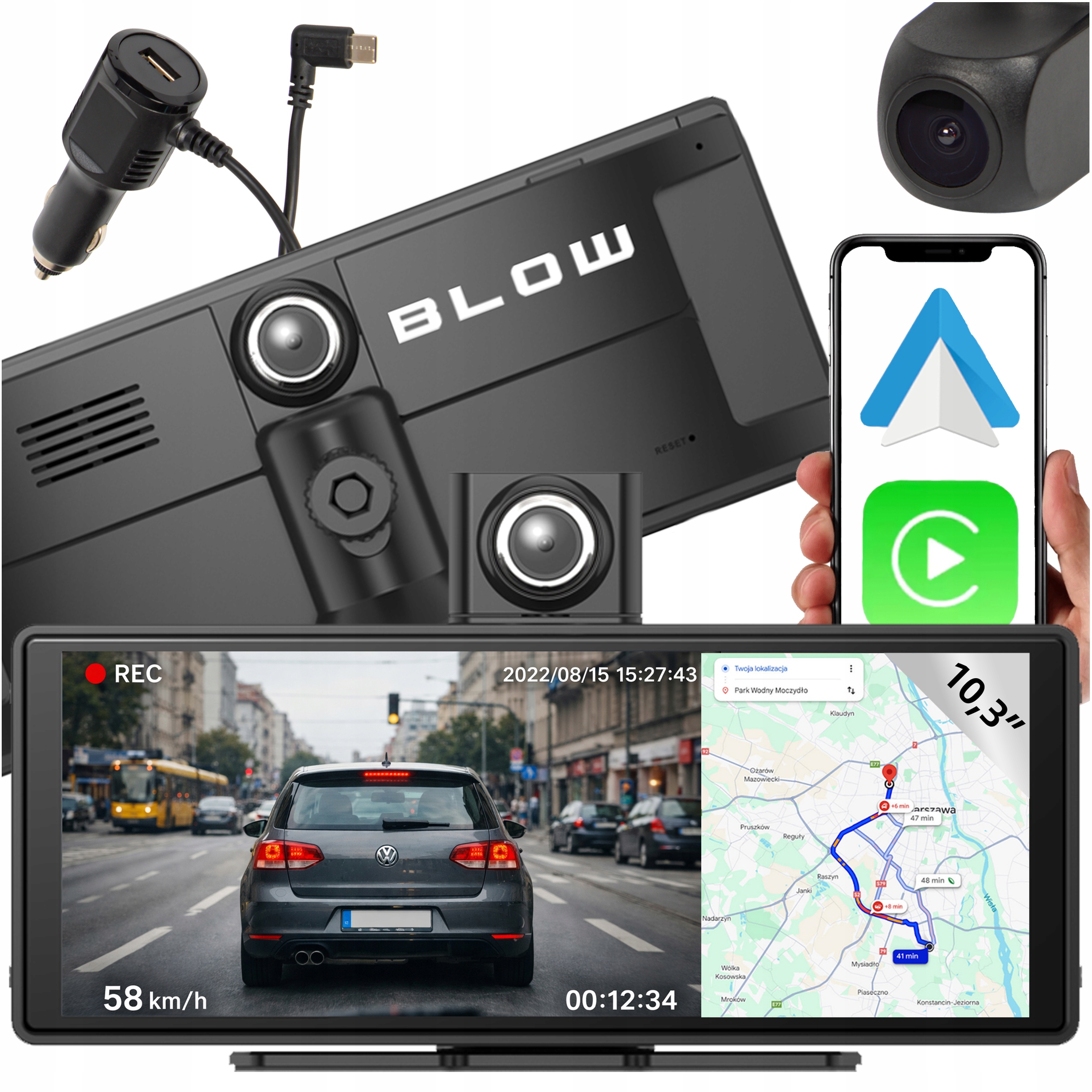 Videorekordér Kamera Automobilová 10,3" Full Hd Android Auto Carplay