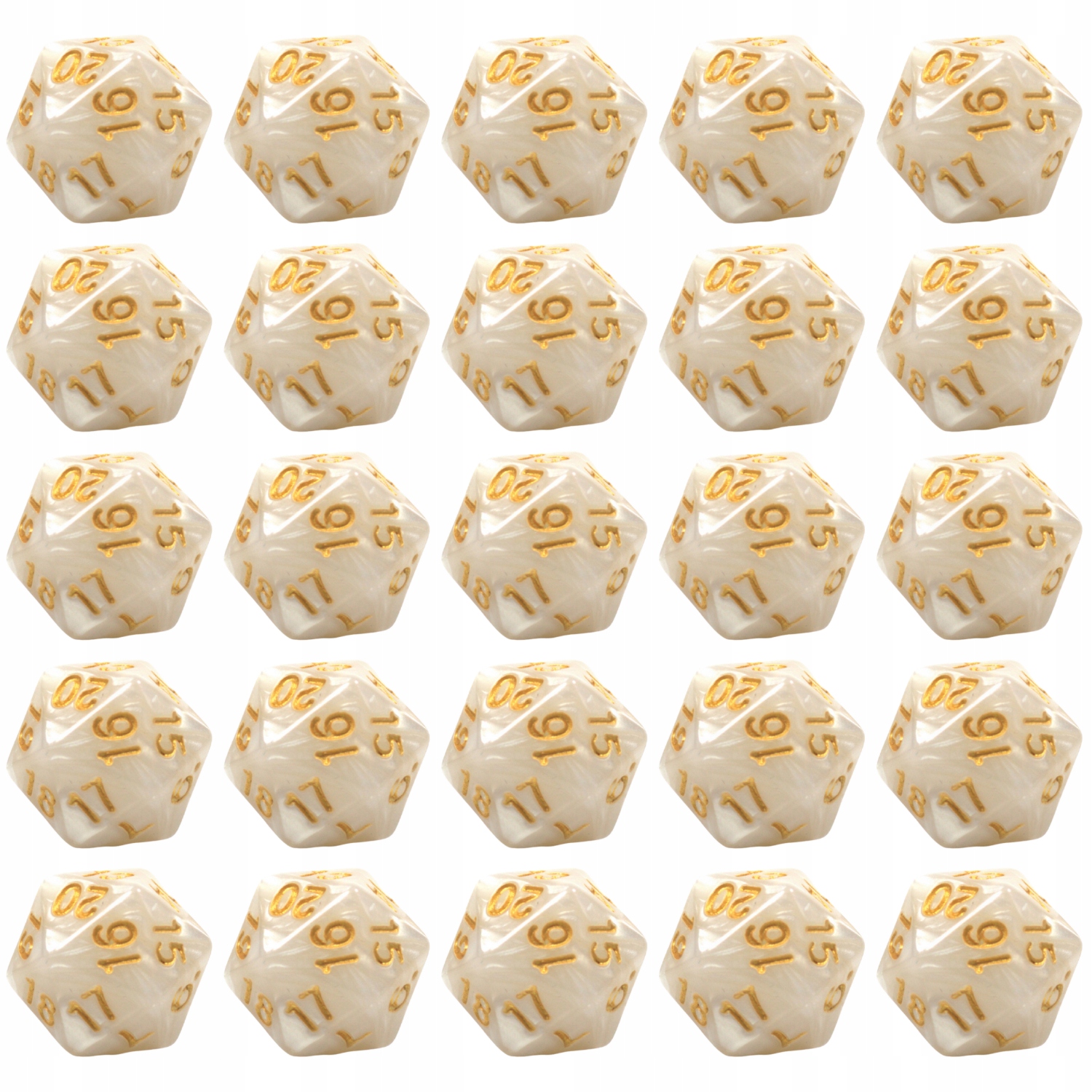 ZESTAW 25 KOSTEK K20 RPG SMOCZE ZŁOTO KOŚĆ DWUDZIESTOŚCIENNA