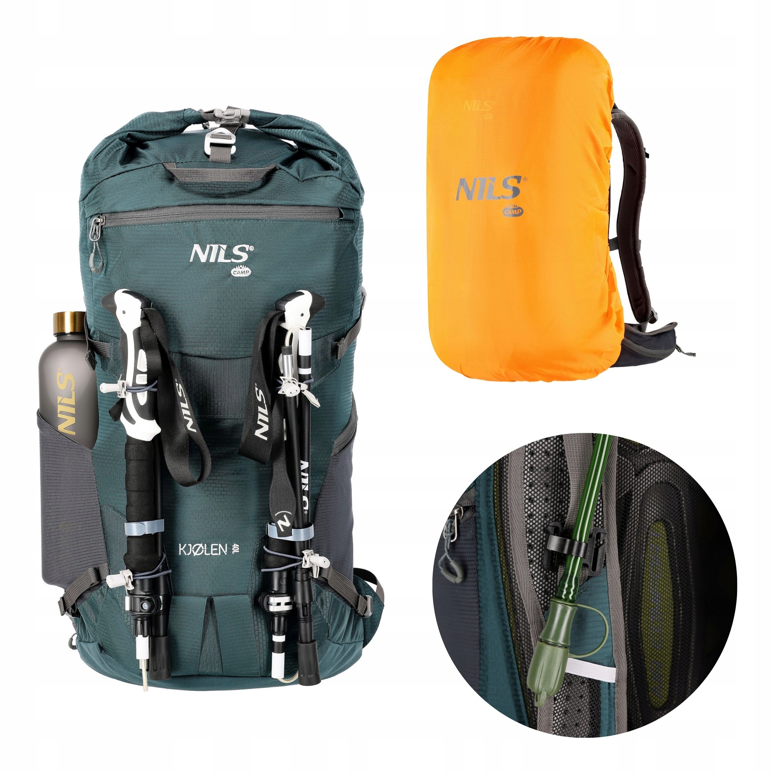 Solidny plecak podróżny trekkingowy z regulacją troczkami gwizdkiem Nils
