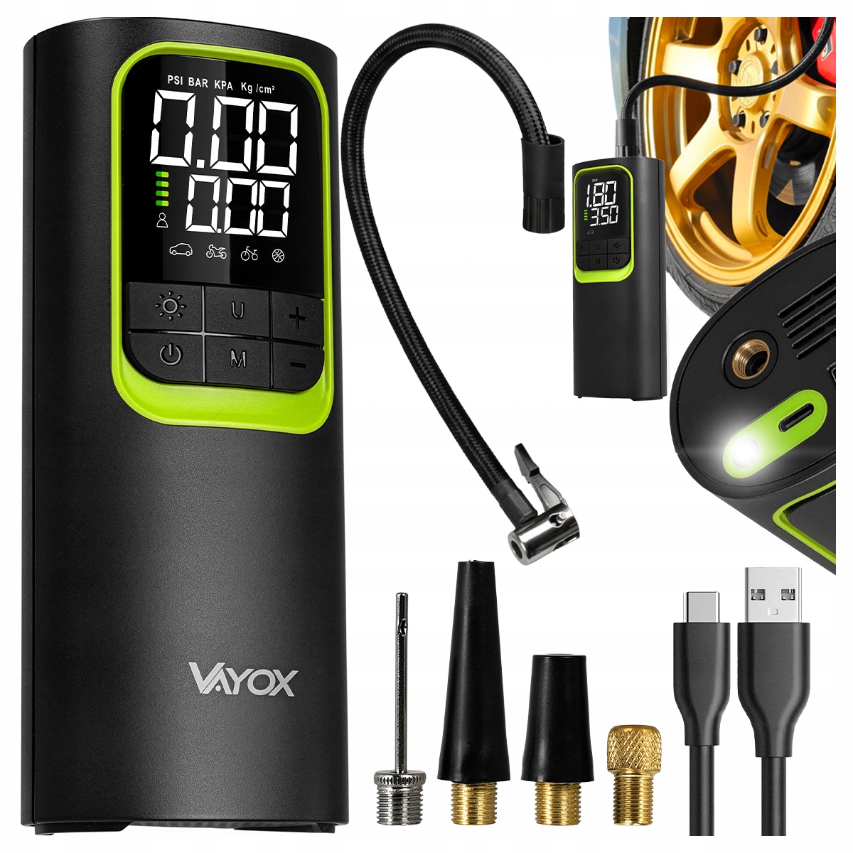 Cyklistická Pumpa Kompresor Do Auta Kompresor Akumulátor Powerbank Vayox