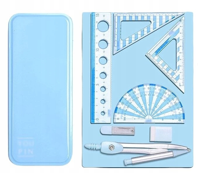 Matematyka Geometria 7-częściowy Zestaw linijek Przybory szkolne, Niebieski