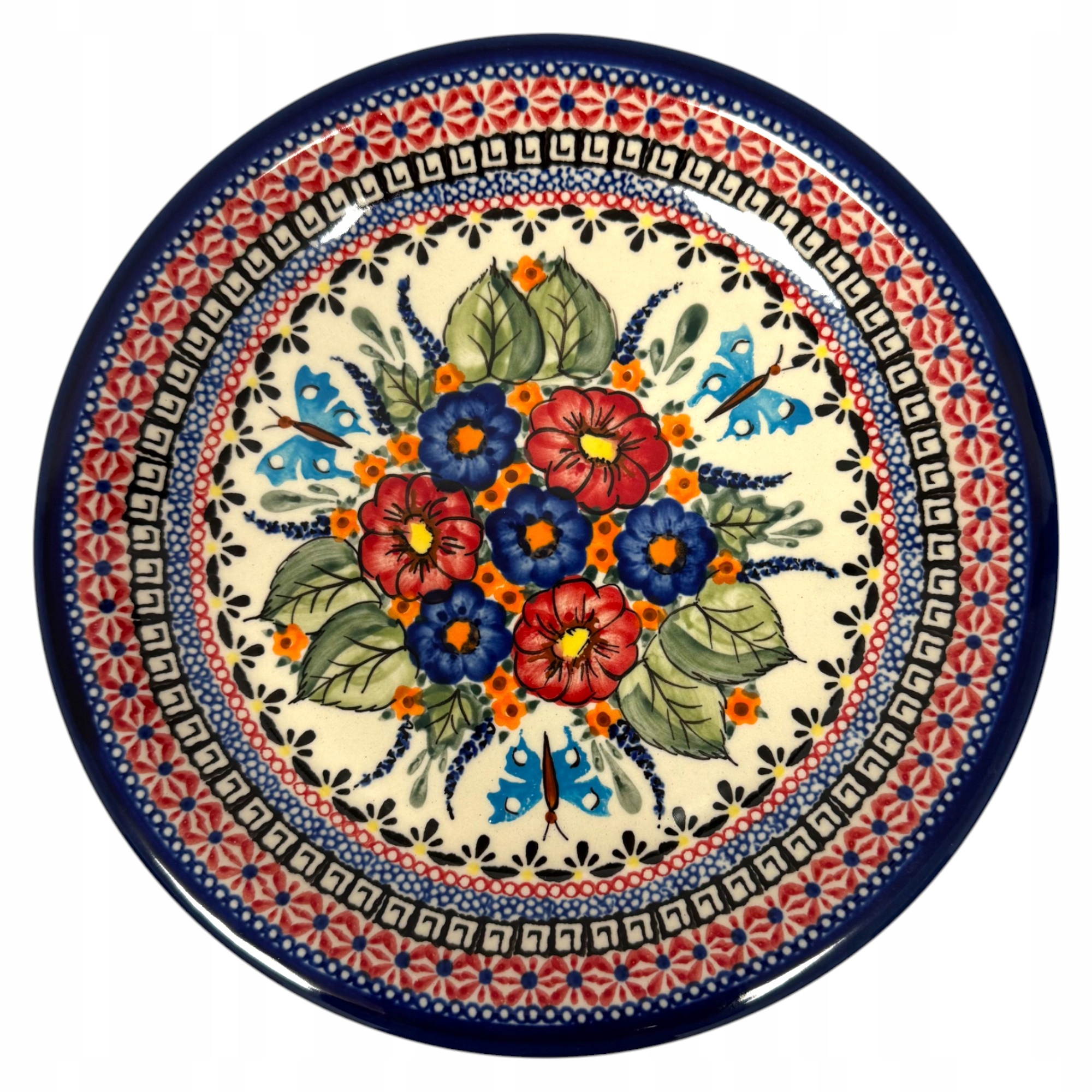 Talerz płytki obiadowy Unikat 24 cm 1001 dek. ART-149 Ceramika Bolesławiec