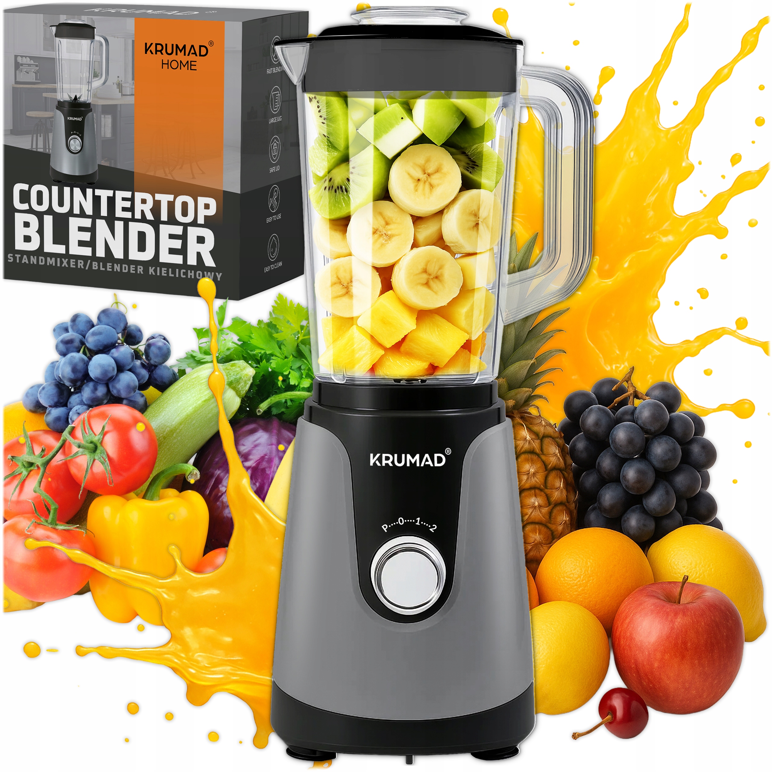 Blender Kielichowy Do Smoothie Koktajli Zup Sosów Duży 1200W 1,2L 2 Biegi
