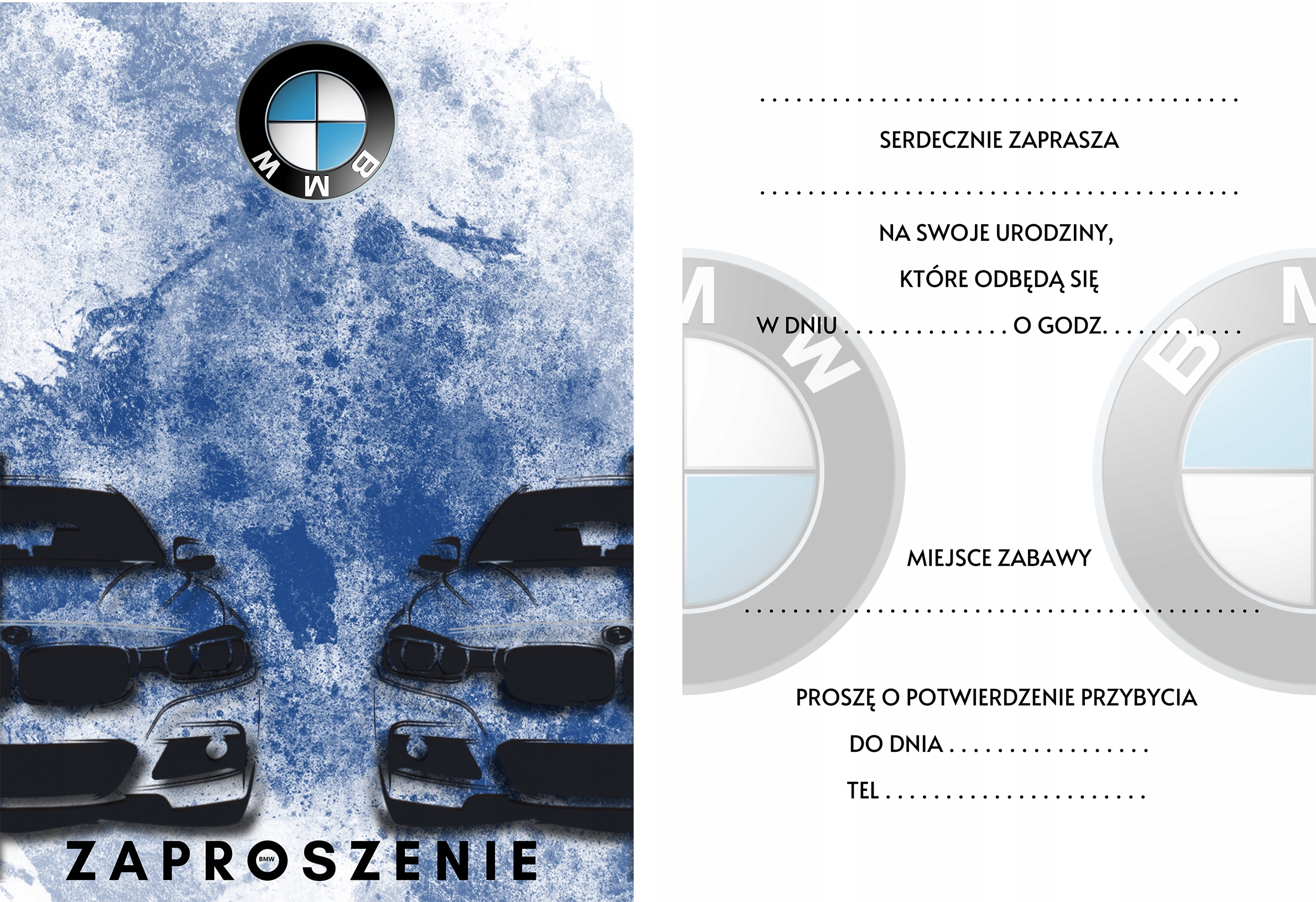 ZAPROSZENIE BMW AUTA SAMOCHODY ZAPROSZANIA URODZINOWE 20x15 cm Marka inna