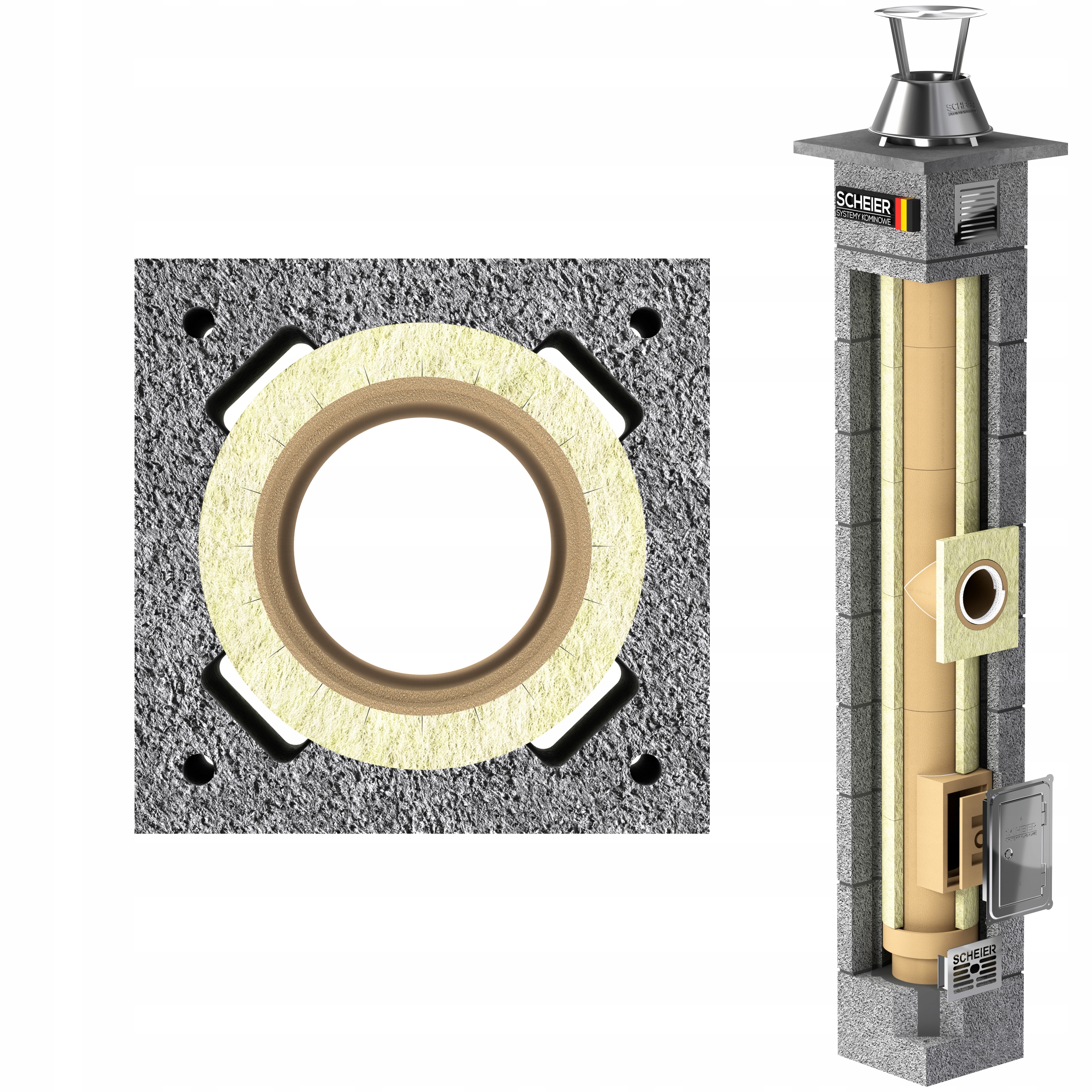 Systémový komín 9 m fi 160 keramický 36x36, všechna paliva Scheier Max
