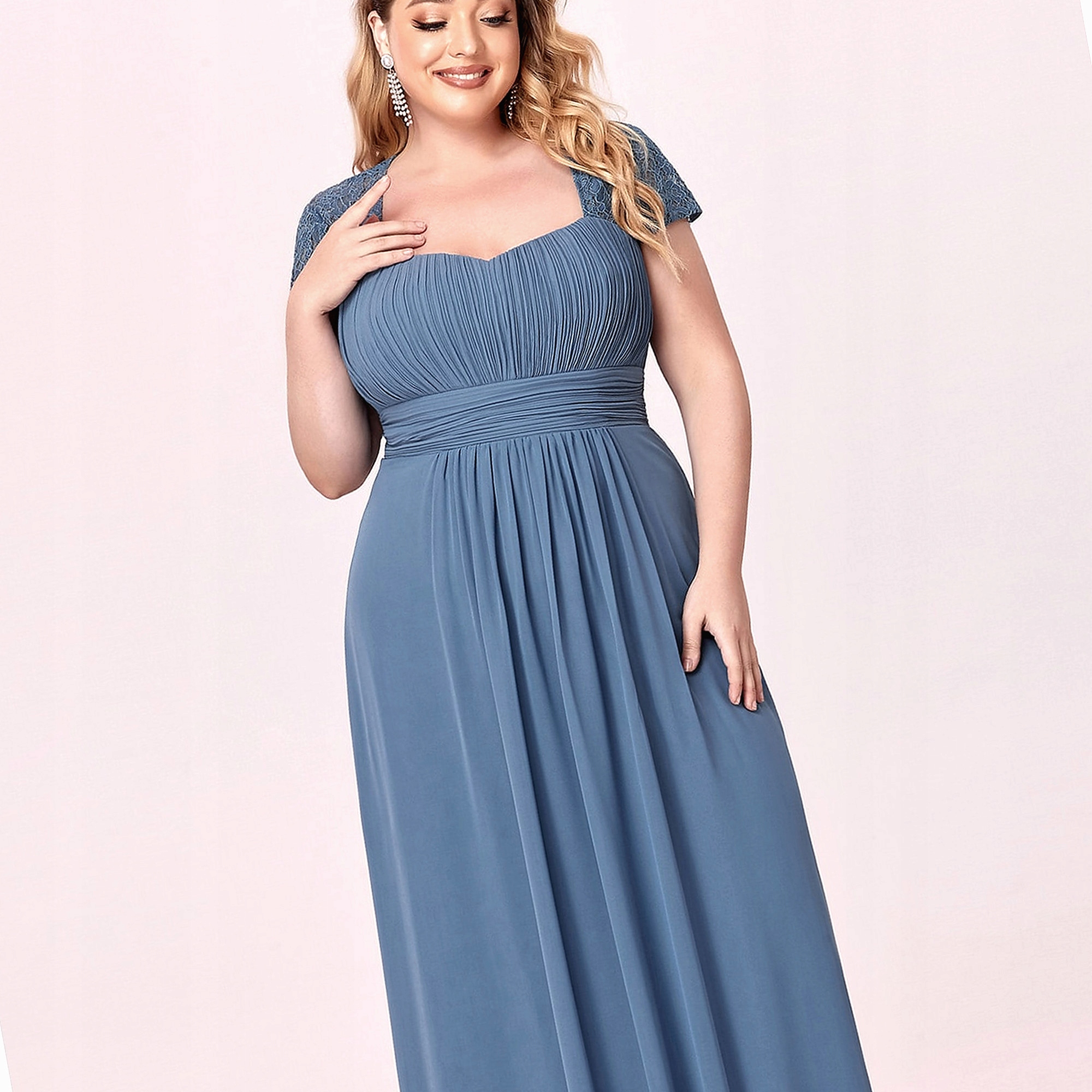 Šaty Dusty Blue 6xl Na Svatební Hostina Vzdušná Ažurová Dámská 52