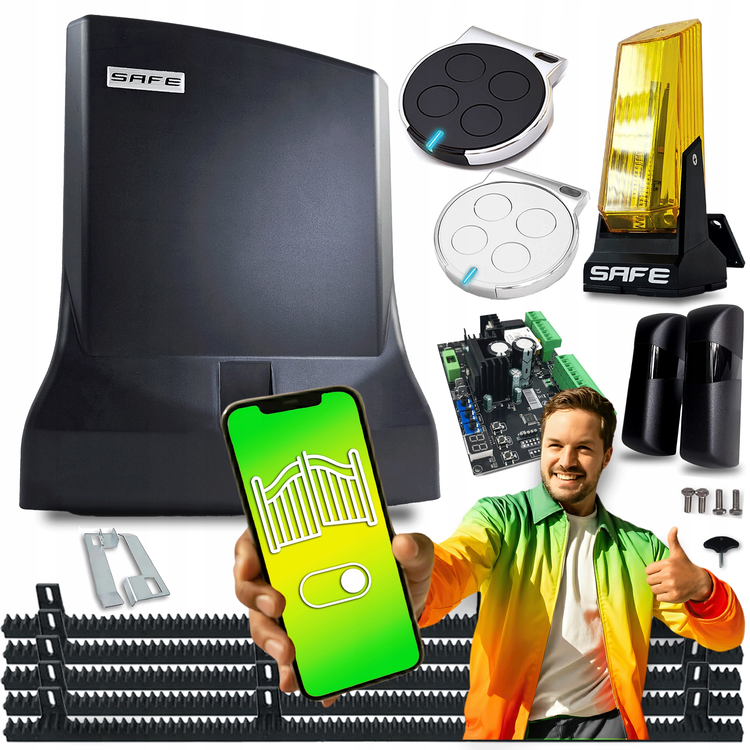 Pohon Posuvnej Brány Safe automatický do 700KG Wifi 5x lišty 2x diaľkové ovládanie lampa