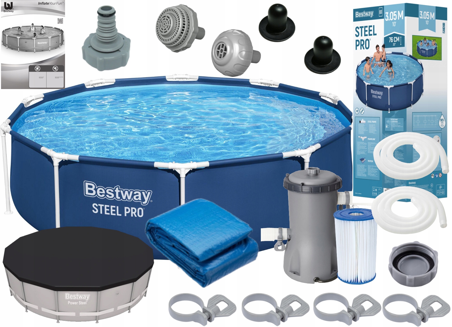 Basen Stelażowy Ogrodowy Bestway 56679 305x76 Akcesoria Pompa Pokrywa