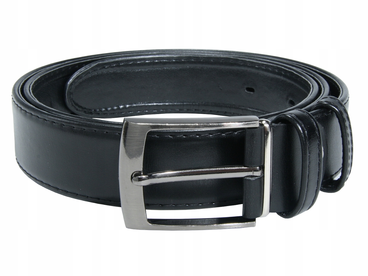 PASEK MĘSKI SKÓRZANY CZARNY SZYTY 3,5 cm - 130 cm