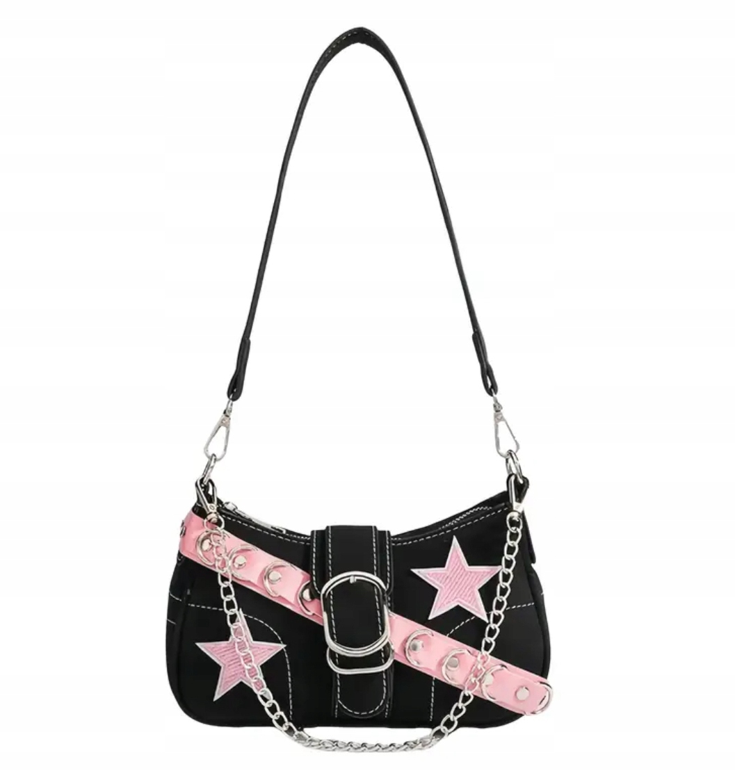 Torebka W Stylu Y2K Torba Czarna Gwiazdki Różowe Gwiazdy Streetwear