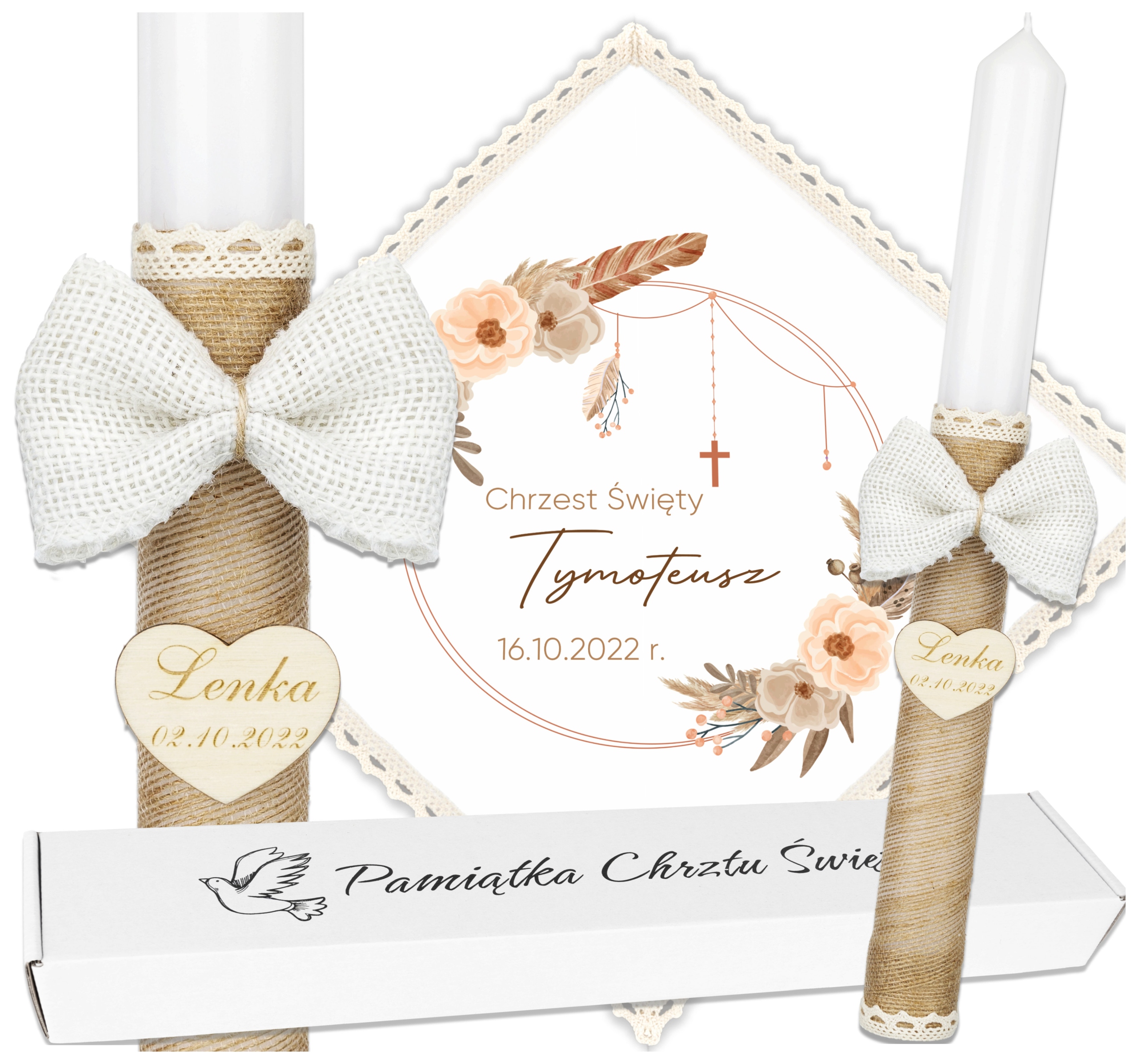 

Szatka do chrztu Świeca Eco Chrzest Boho Rubin CL