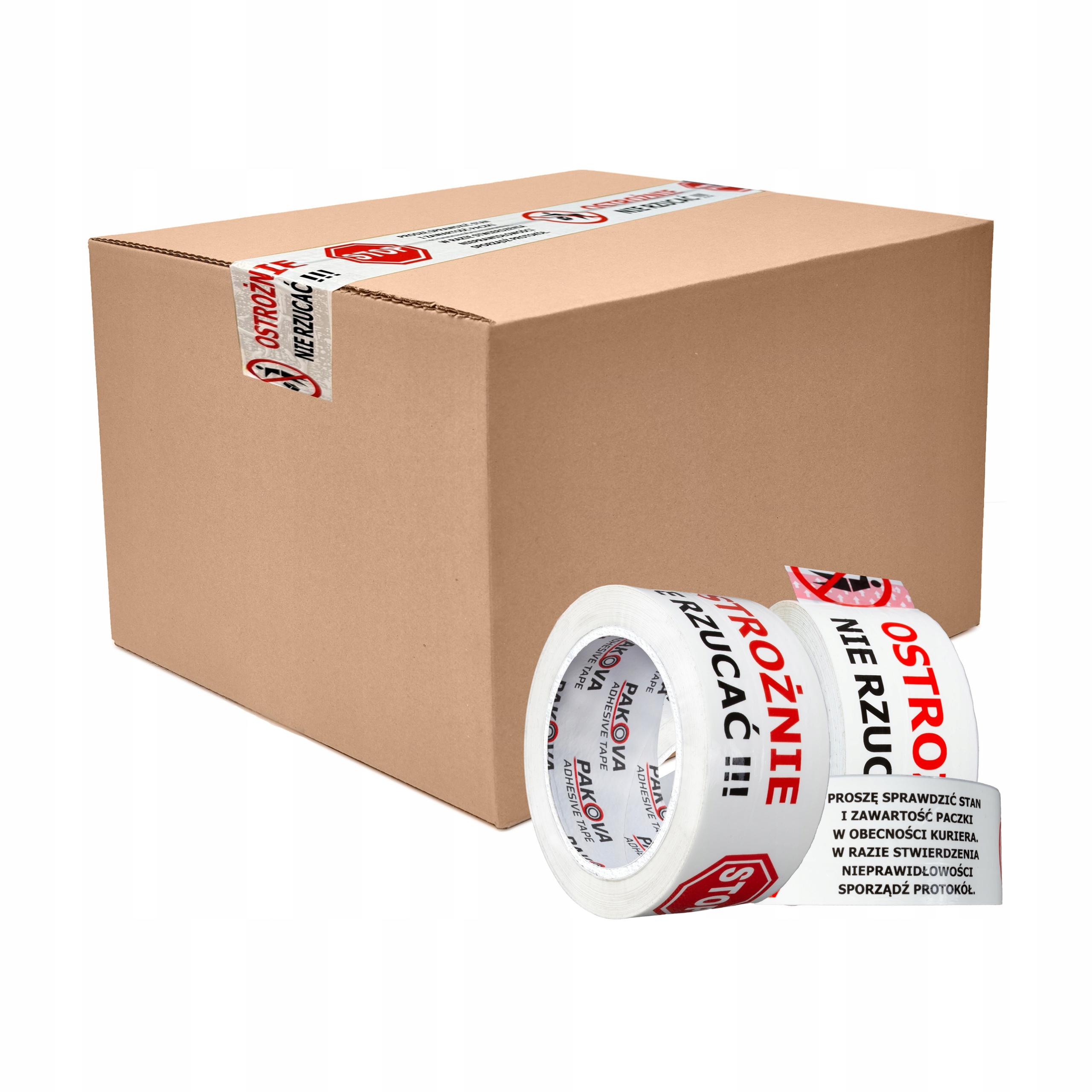 Taśma Pakowa z Nadrukiem Ostrożnie Nie Rzucać Stop 48/100y Mocna 36szt