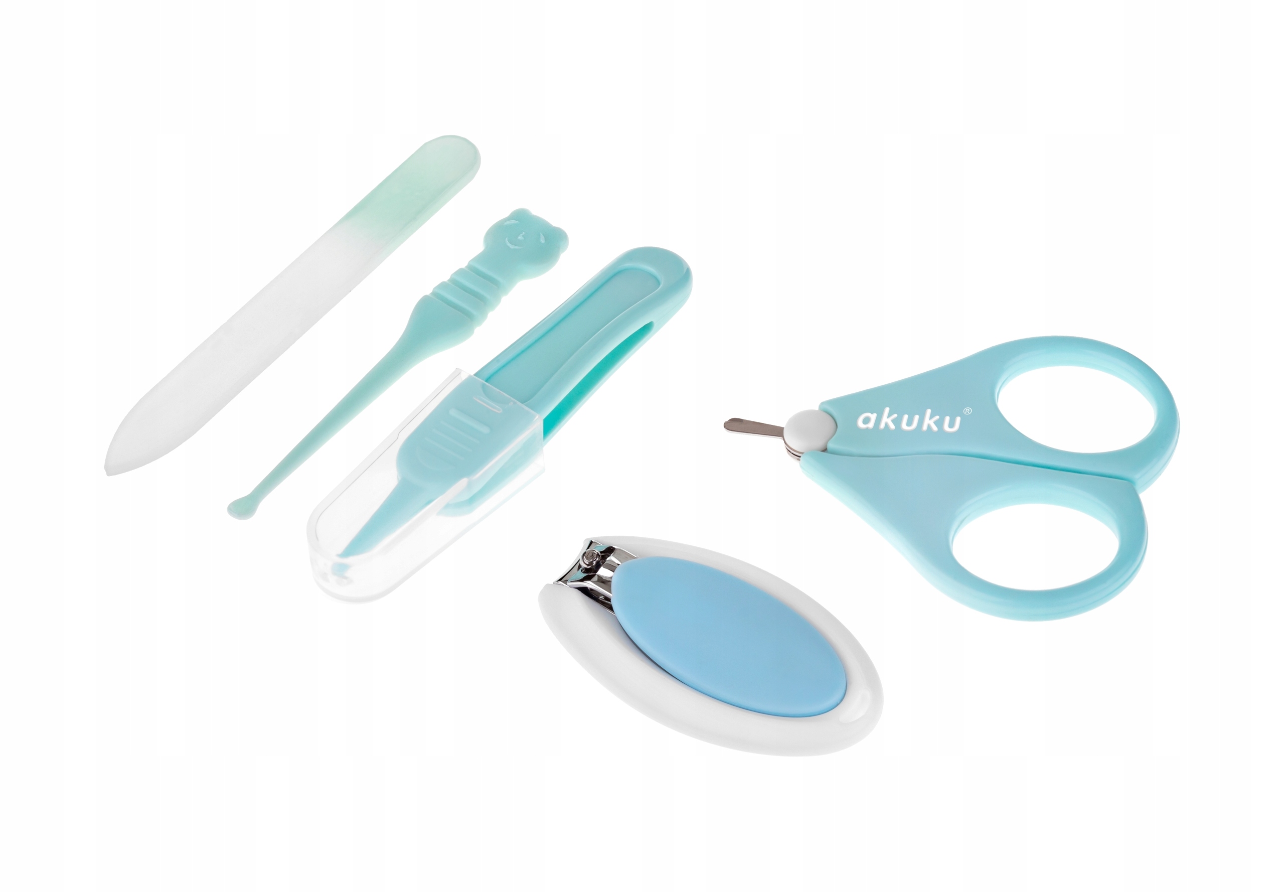 AKUKU ZESTAW KOSMETYCZNY NOŻYCZKI CĄŻKI PILNICZEK Kolor dominujący odcienie niebieskiego