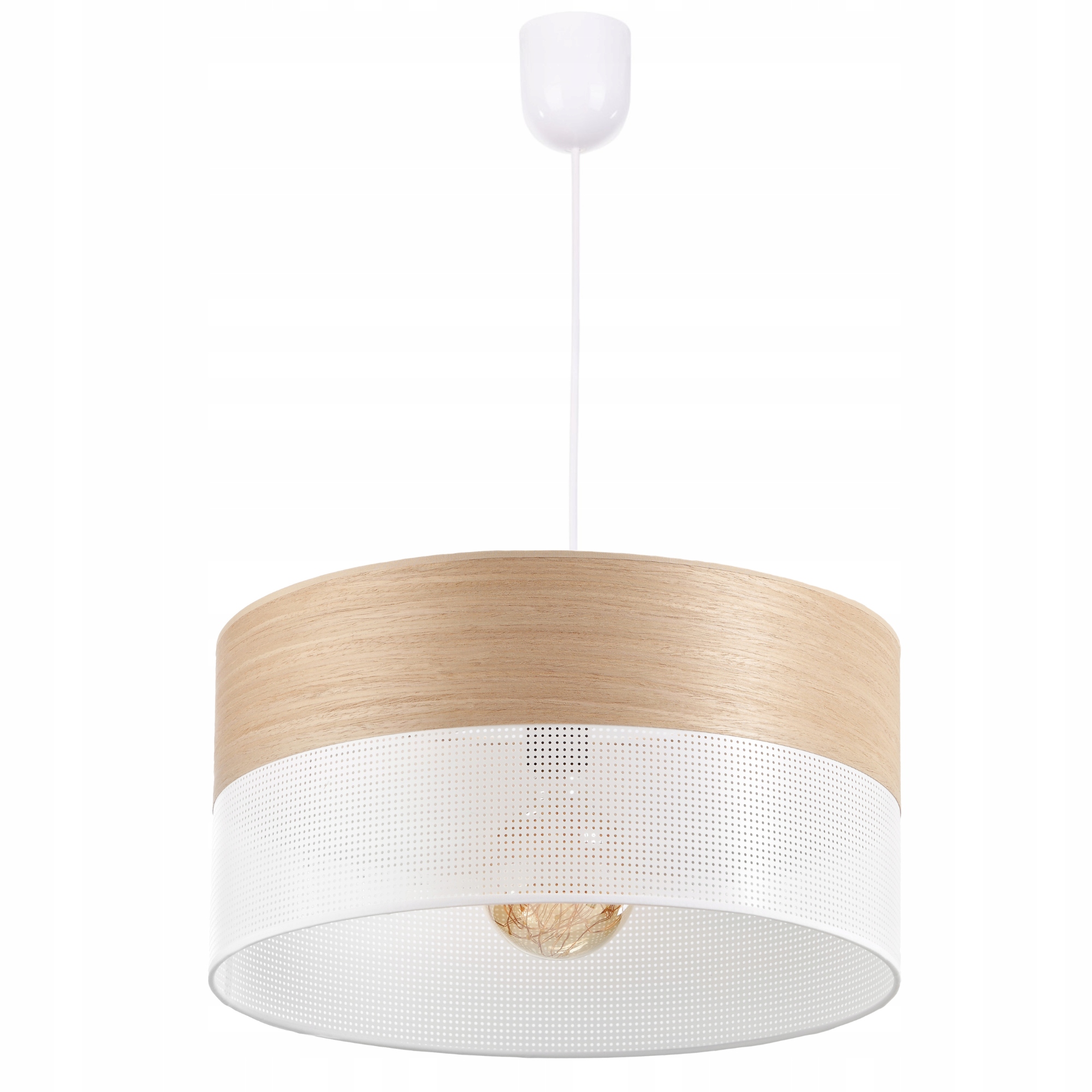 Závěsná Lampa Stropní Lustr Velký Abažur S Dírkami Dřevo 40CM E27 Led