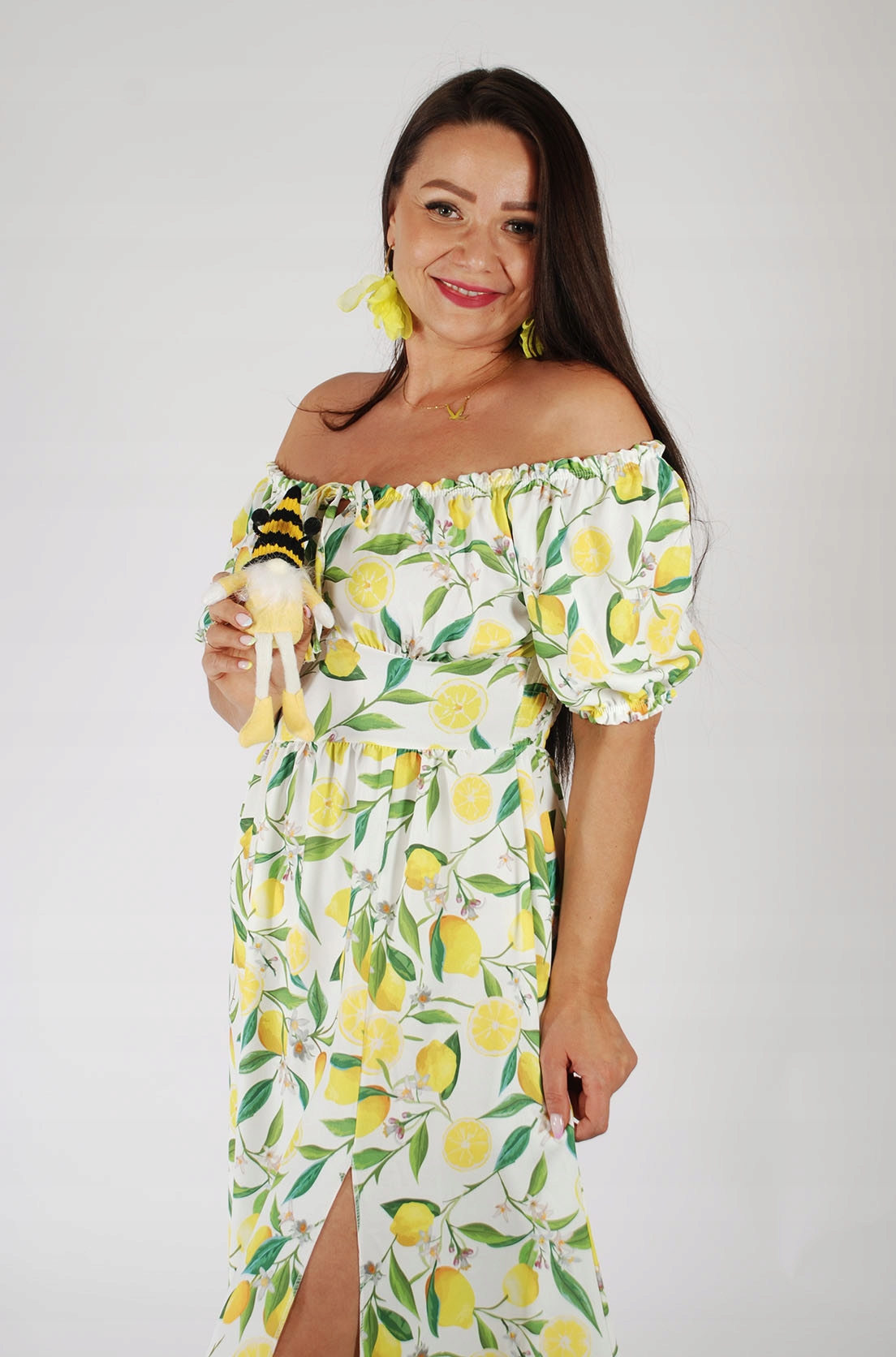 Italská Šaty Maxi Španělka Květiny Rozparek Vyrobeno v Itálii Bílá 36-42