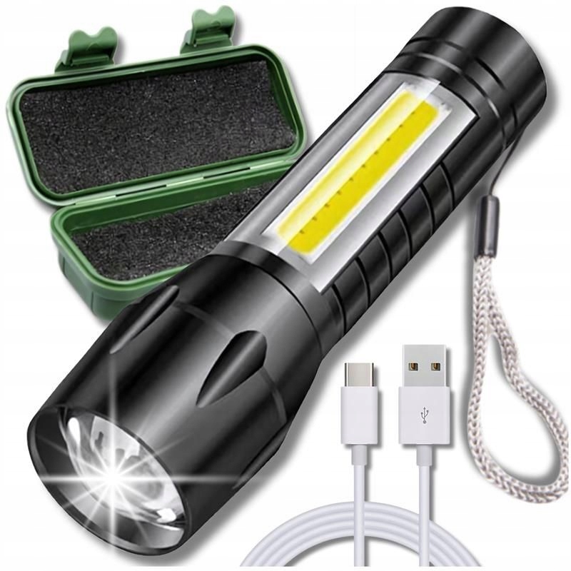 LATARKA LED RĘCZNA WIELOFUNKCYJNA Z AKUMULATOREM ZOOM TAKTYCZNA COB USB Marka bez marki