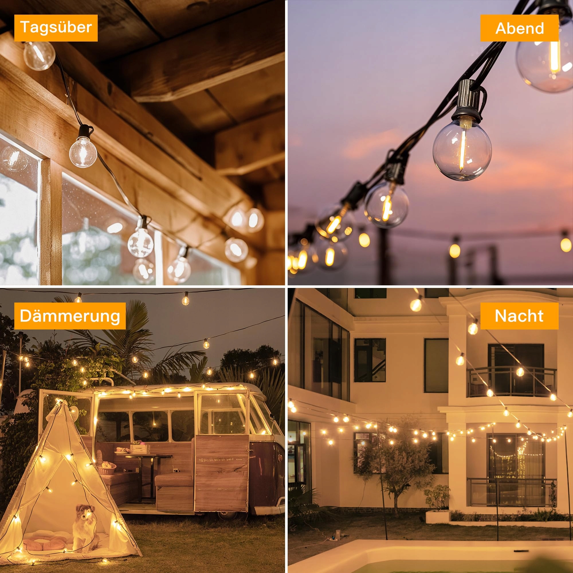 OLLNY Solarna Girlanda Zewnętrzna 10M 17 LED Pilot IP65 Ogród Balkon Party — miniatura 8