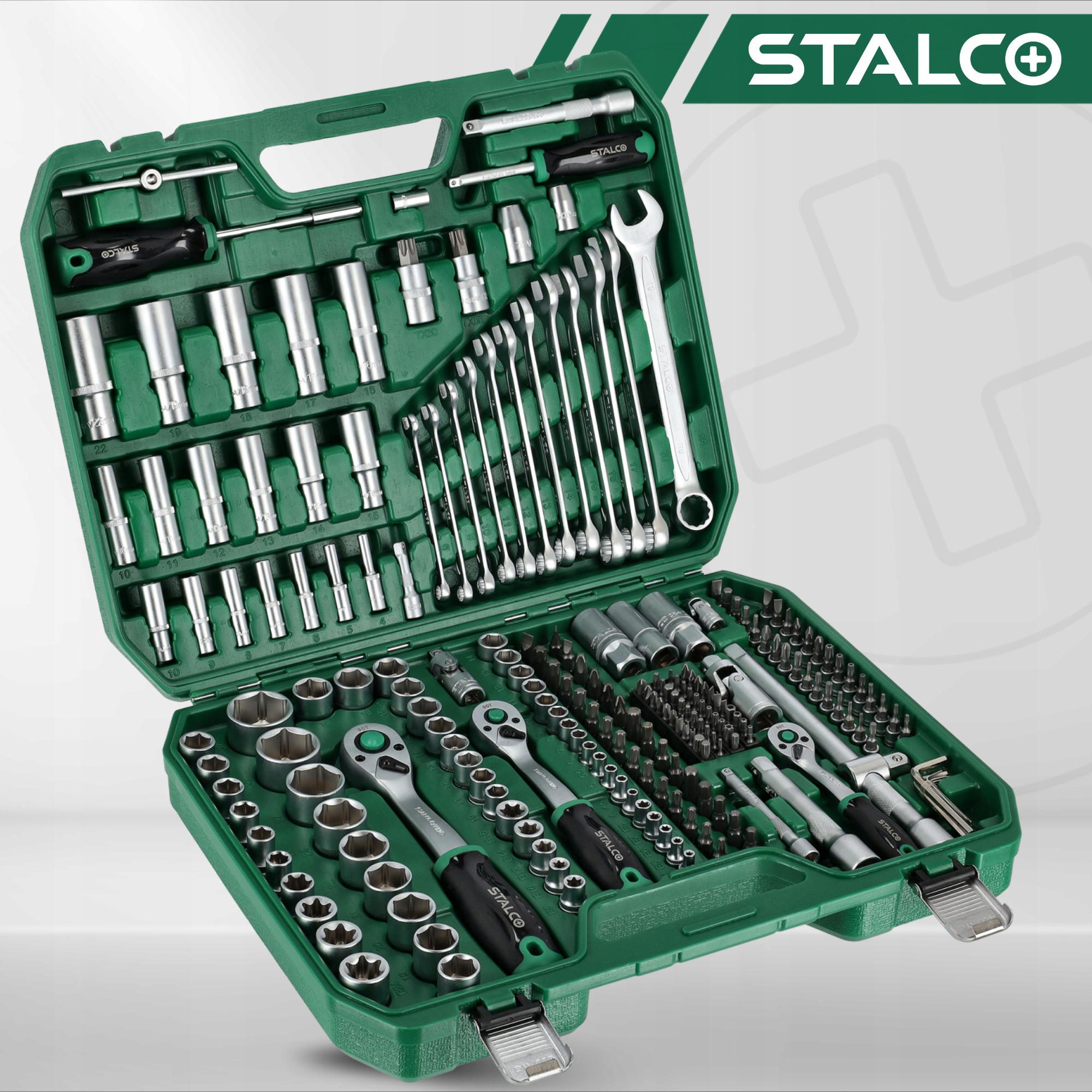 Stalco zestaw kluczy nasadowych i płasko oczkowych, 219 elementów S-54005