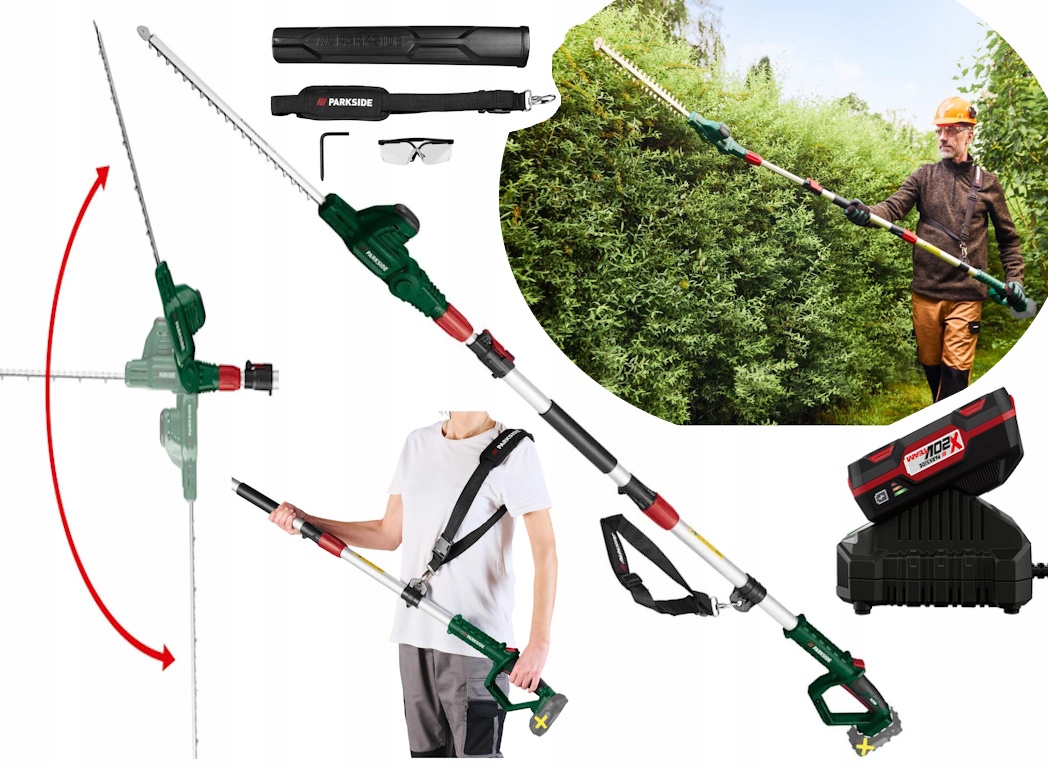 Akumulatorowe teleskopowe nożyce do żywopłotu Akumulator 20V Ładowarka