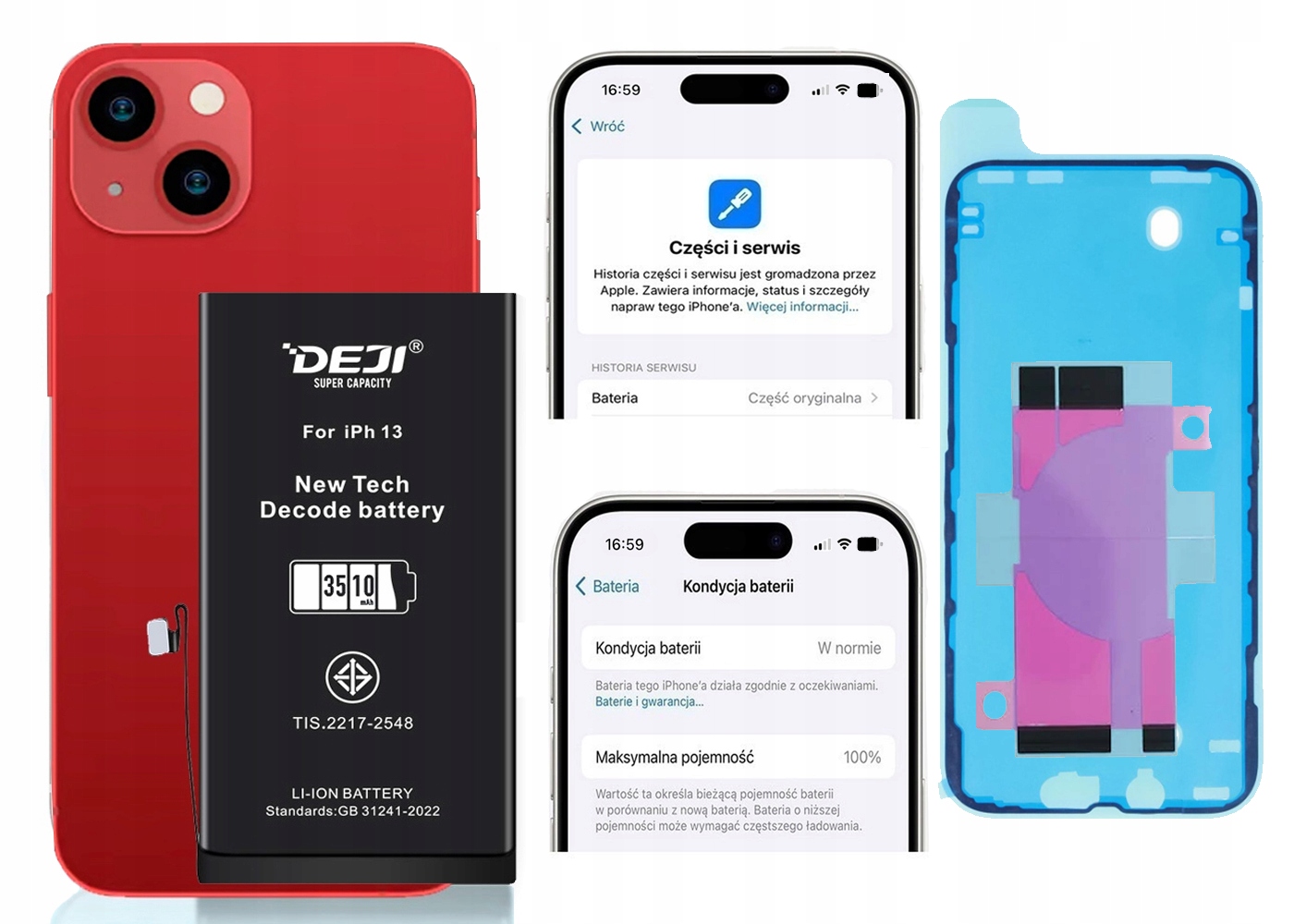 Bateria Deji 3510mAh Bez Komunikatu do Apple iPhone 13 zestaw naprawczy