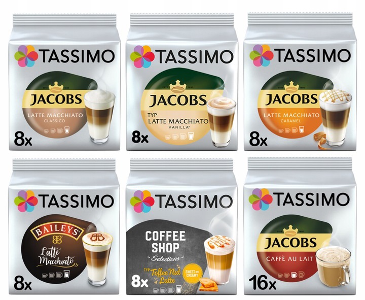 Kapsulki Tassimo Jacobs zestaw latte, mleczne, 56 kaw 5+1 Gratis!