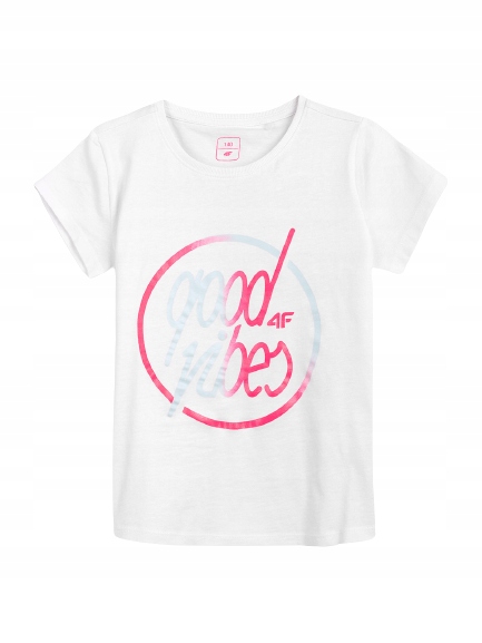 

T-shirt dziecięcy 4F JTSD010 biała bawełna 152.