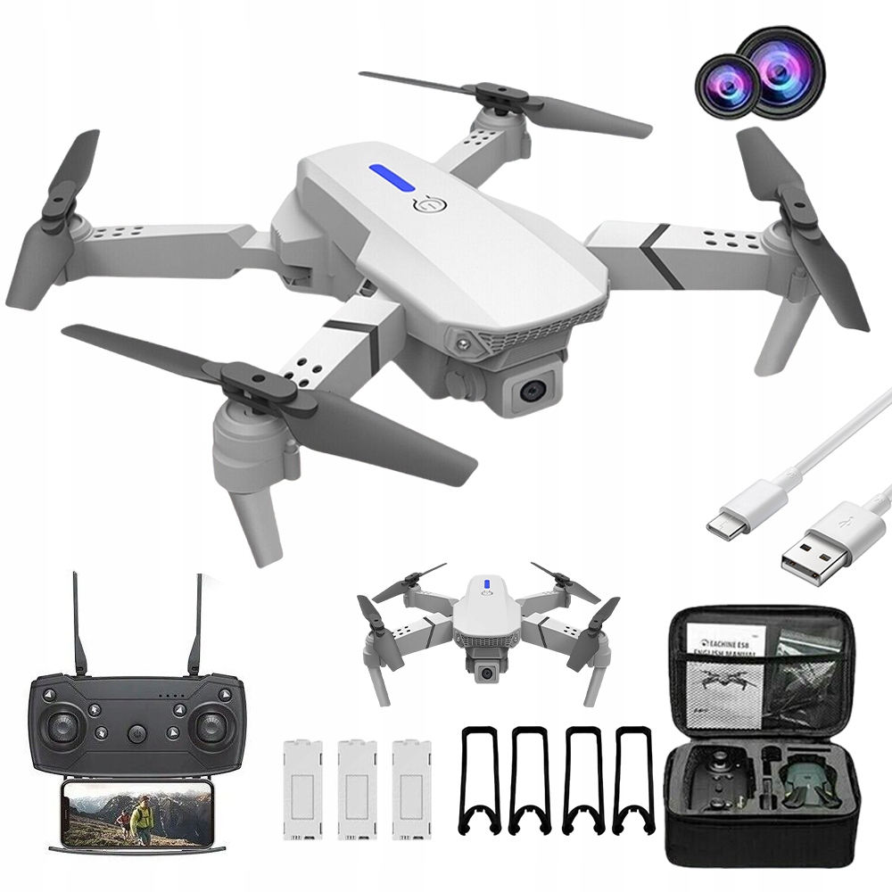 Dron E525 2 Wifi Hd Kamery Hračka Vznášení 100 m Dálkově Ovládaný Dálkový Ovladač 3 Aku