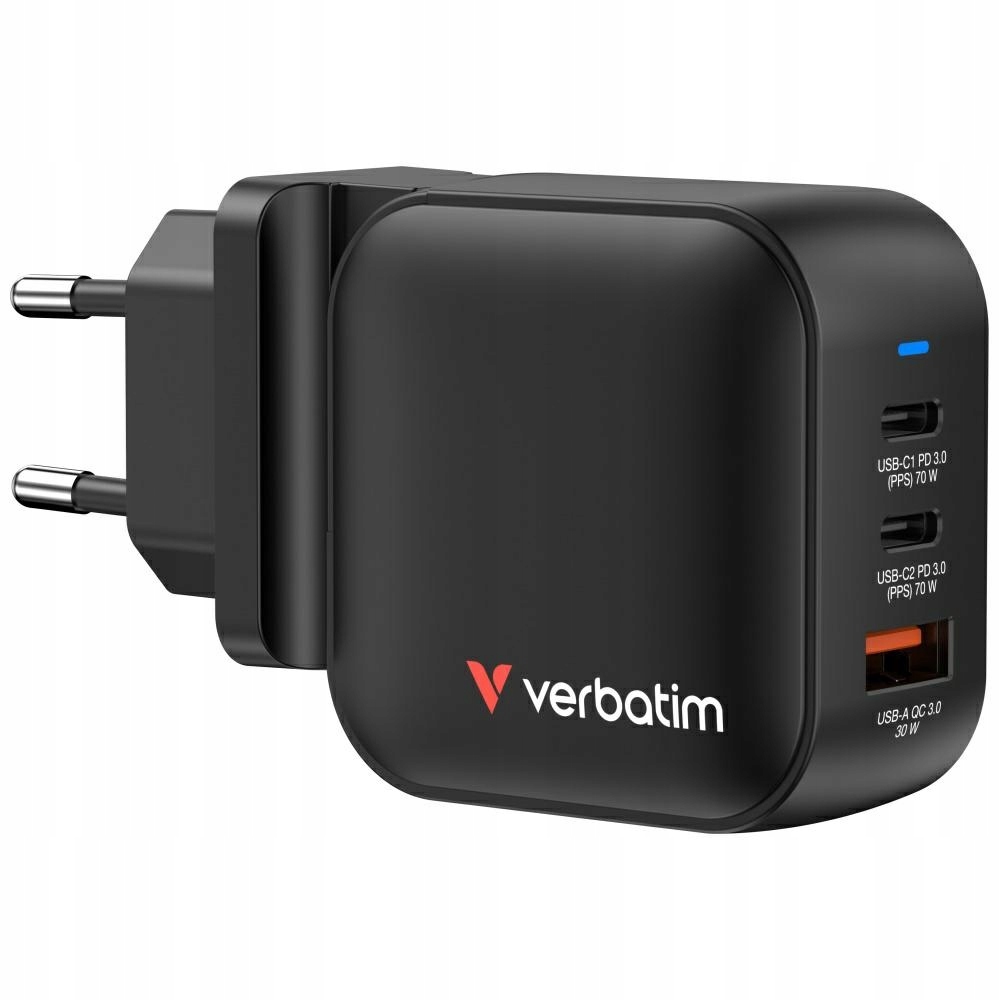 Síťová nabíječka Verbatim Mini GaN 70W 2xUSB-C PD/1x Usb-a Qc černá 3222