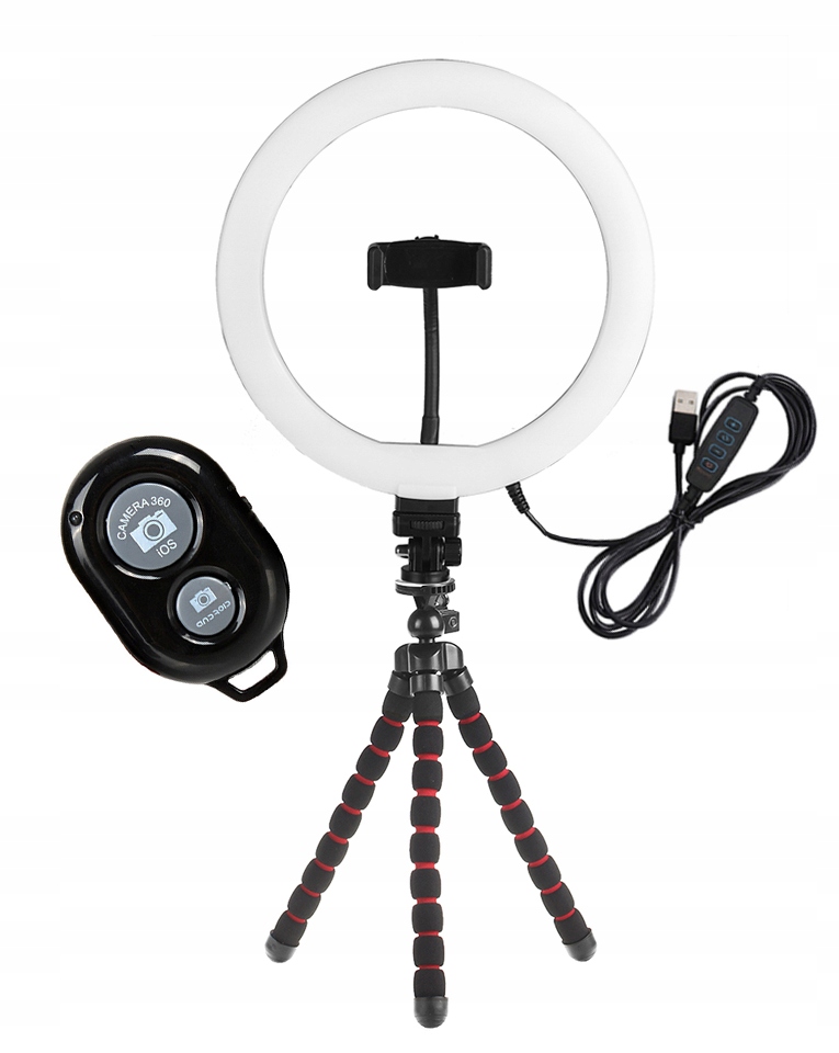 LAMPA RING LED 26cm USB + STATYW + PILOT DO ZDJĘĆ