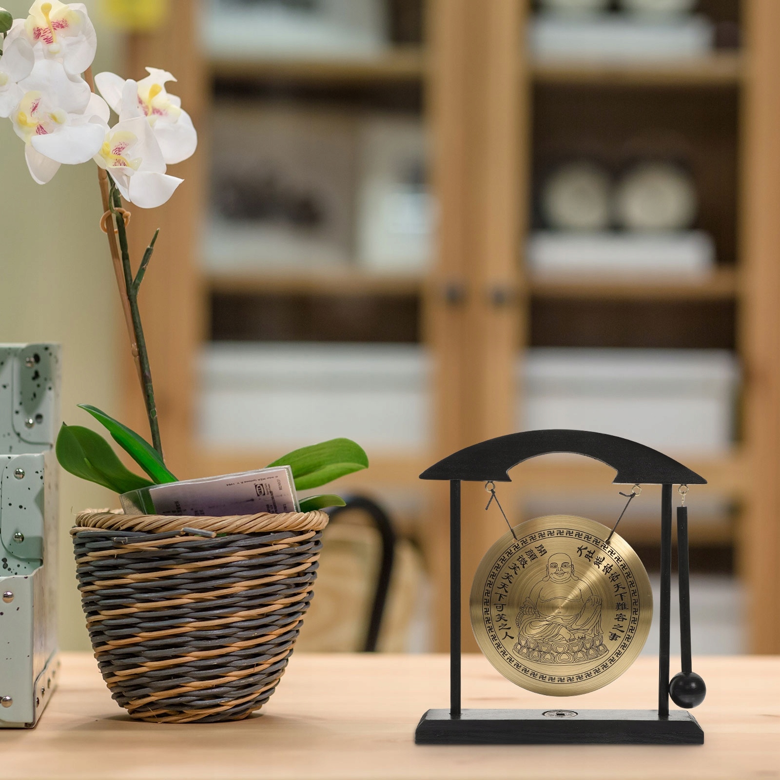 DEKORACYJNA OZDOBA STOŁU DOMOWY GONG W RETRO Kolor czarny