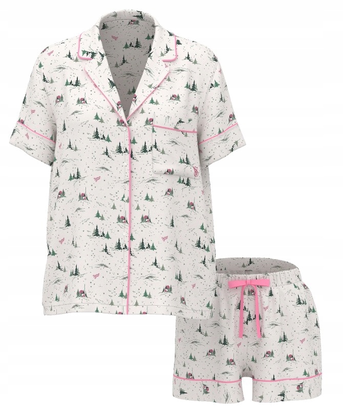 Krátké flanelové pyžamo Victoria's Secret bílé s potiskem Xs (s)