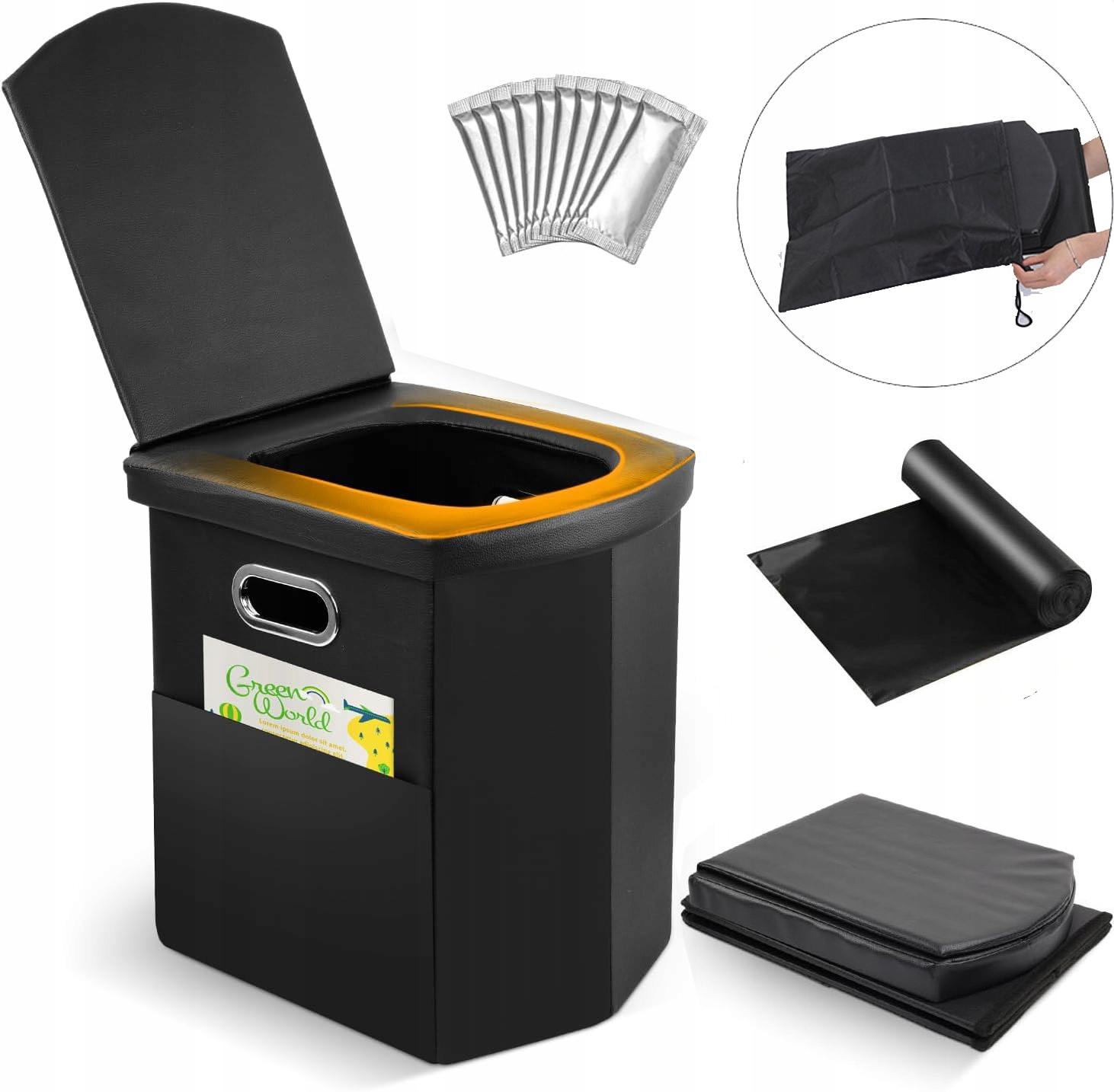 Przenośna Toaleta Podróżna Na Działkę Lekka Wiaderko Miękkie Siedzisko Skórzane